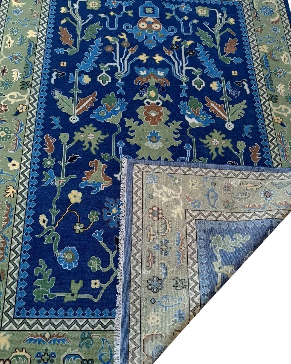 Blue Green Oushak Persian Floral Rug, Antique Style, Handmade Area Rug in 4x6, 5x8, 6x9, 8x10, 9x12 ft - Perfect for Bedroom or Kitchen