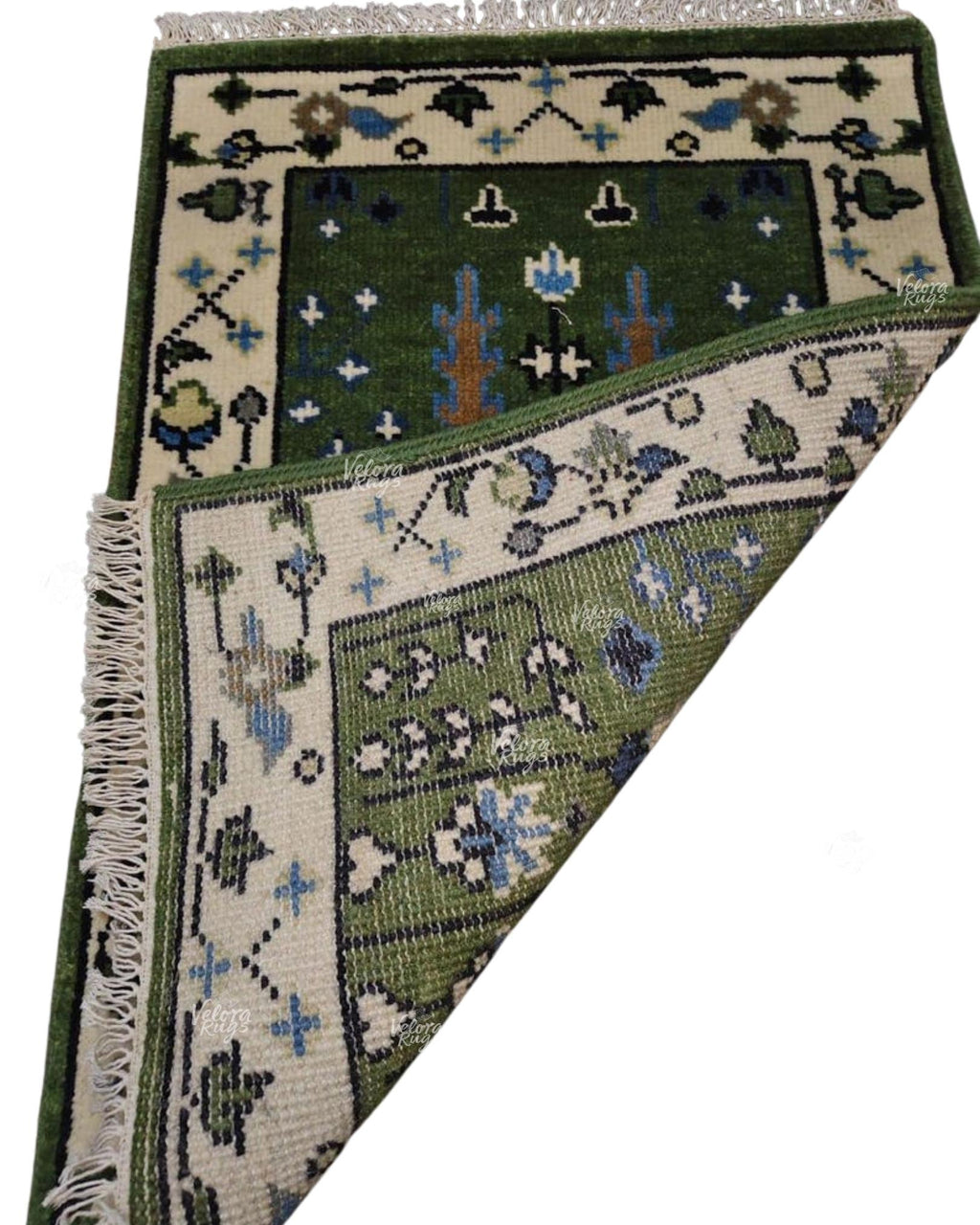 Elegant Green Hand Knotted Oushak design Runner Rug - Antique Style Wool Runner Rug - Hallway Runner - Kitchen runner - Boho runner