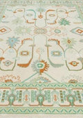 Hand-Knotted Light Green Oushak Rug: Turkish Wool Area Rug