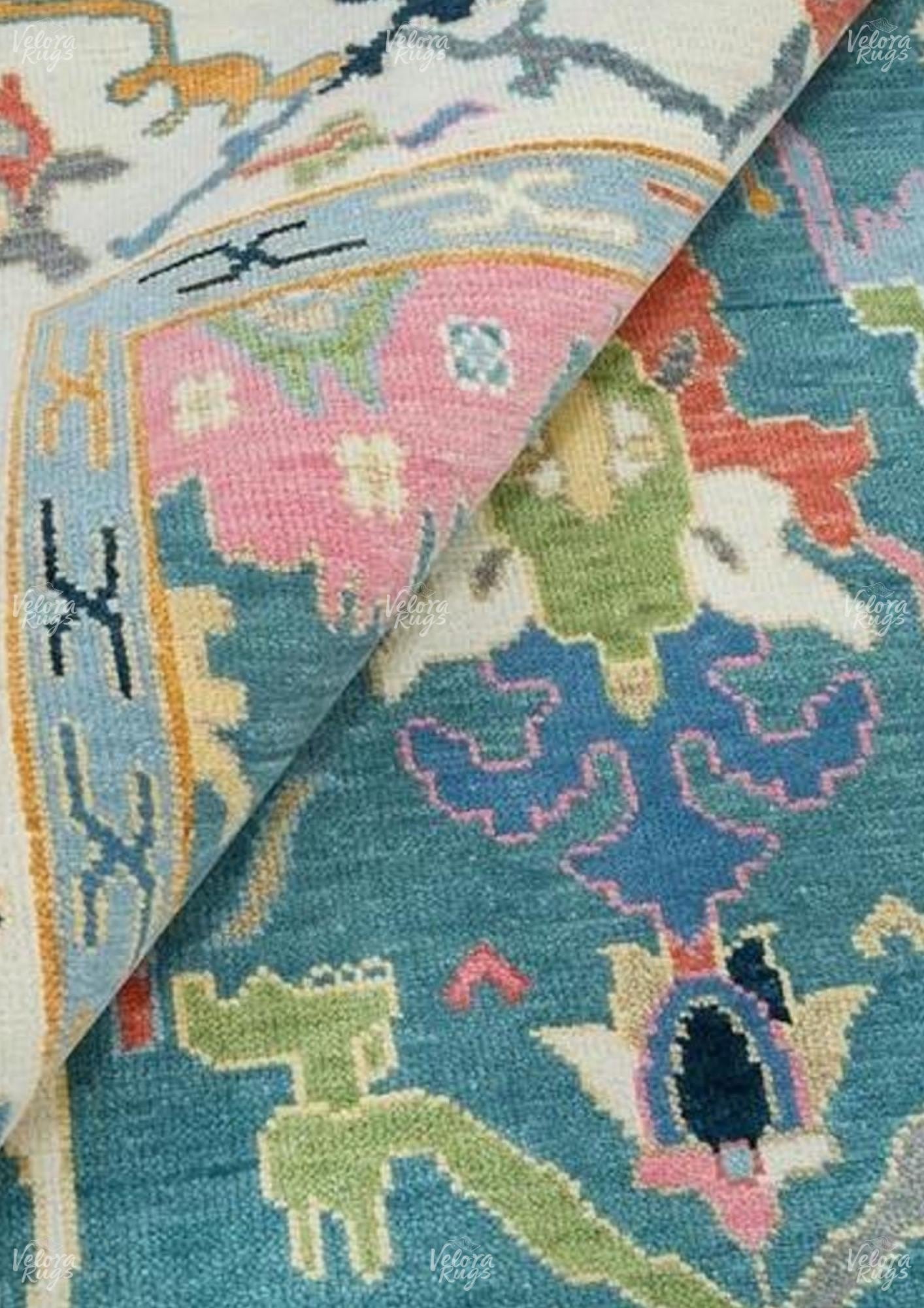 Blue Oushak style Hand Knotted Rug 4x6, 5x8, 6x9, 8x10, 9x12, 10x14 ft Contemporary Handmade Rugs for Living Room, Bedroom and Dining Hall