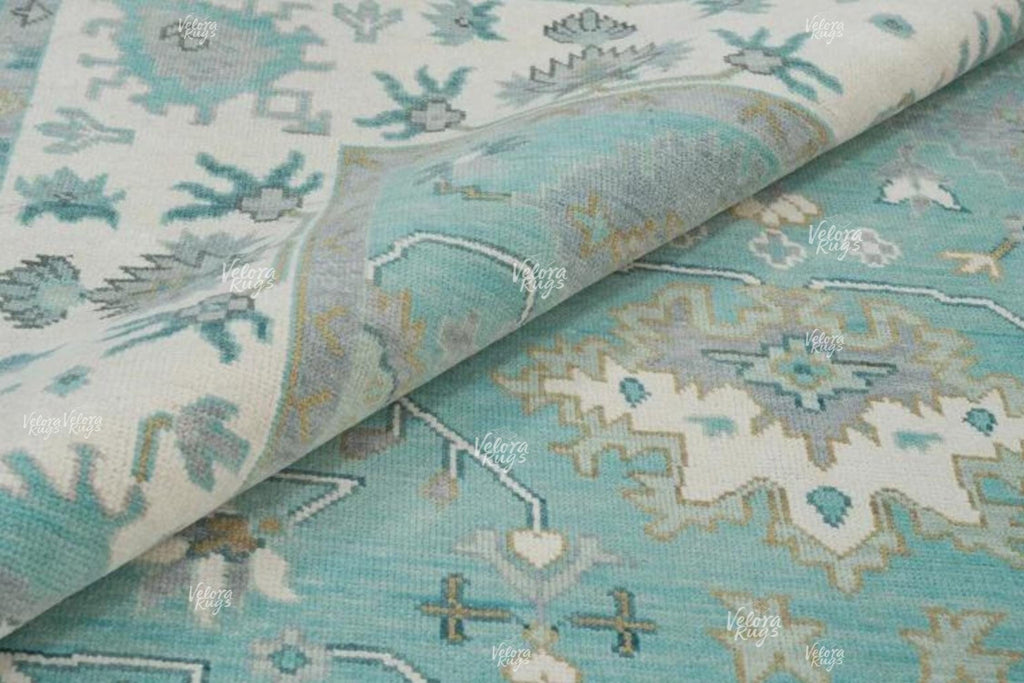 Aqua Blue Oushak Style Hand-Knotted Rug – 4x6, 5x8, 6x9, 8x10, 9x12, 10x14 ft | Handmade Antique-Inspired Contemporary Rug for Living Room