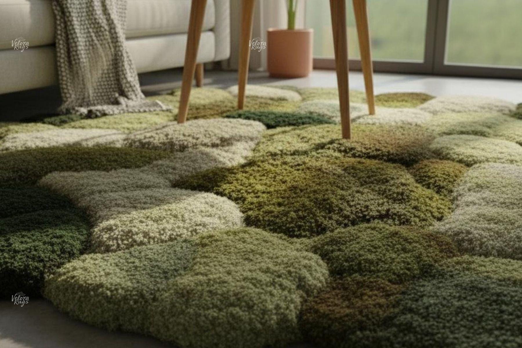 Hand-Tufted Moss Rug | 3D Green Pebble Carpet | Nature Inspired Textured Floor Mat | Soft Wool Tufted Area Rug, Living Room & Bedroom Decor