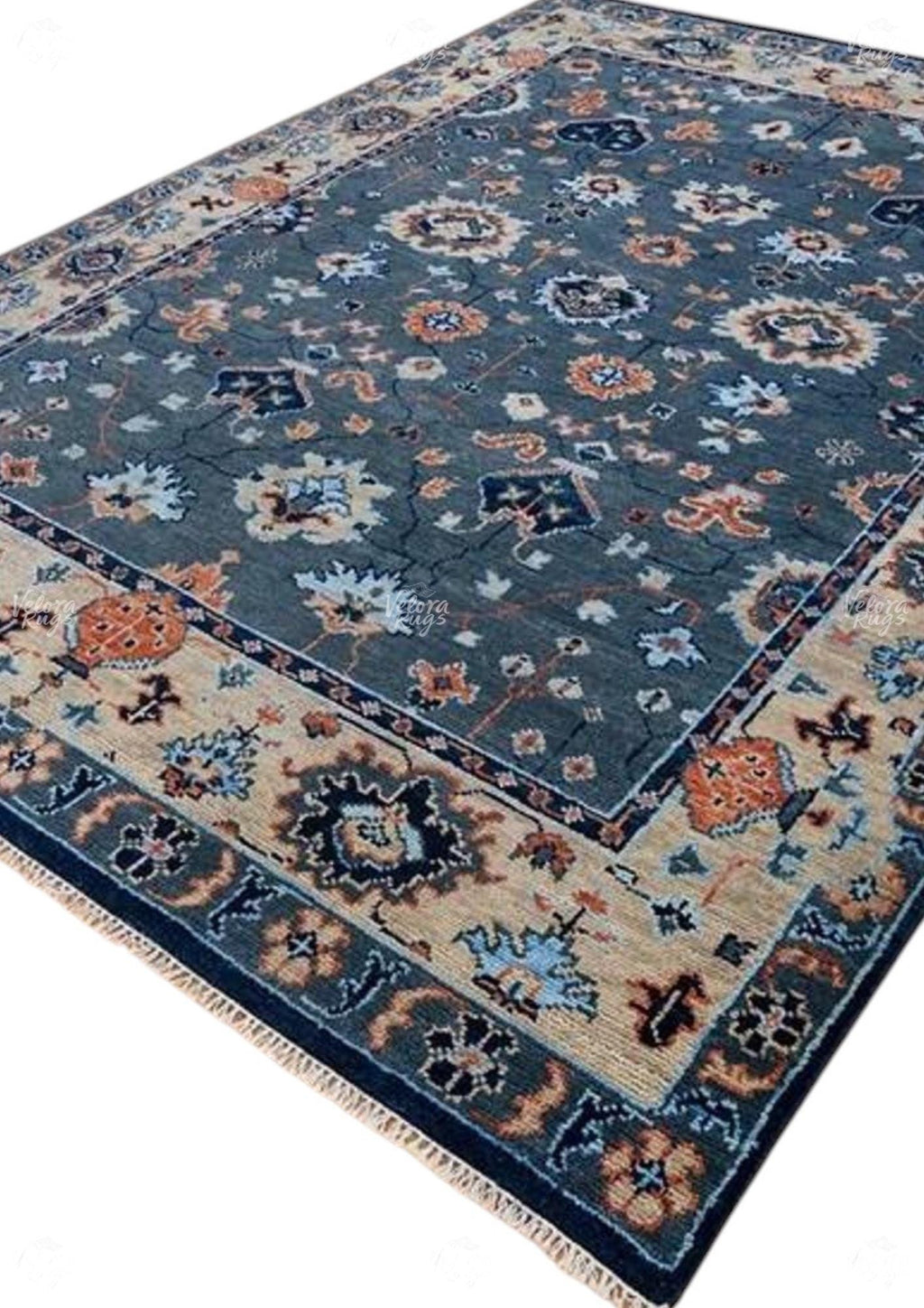 Blue - Grey Turkish inspired Oushak Hand Knotted Rug for Living Room, Bedroom, Kitchen - Antique Style Contemporary rug | Custom Sizes