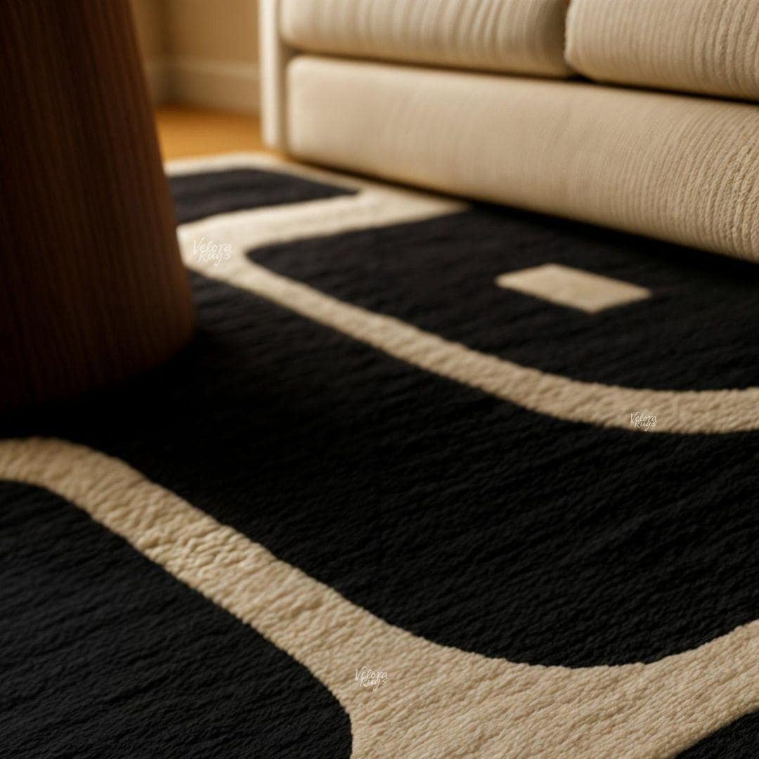 Hand Tufted Black and White Wool Rug | Modern Abstract Area Carpet | Minimalist Living Room Rug | Contemporary Home Decor