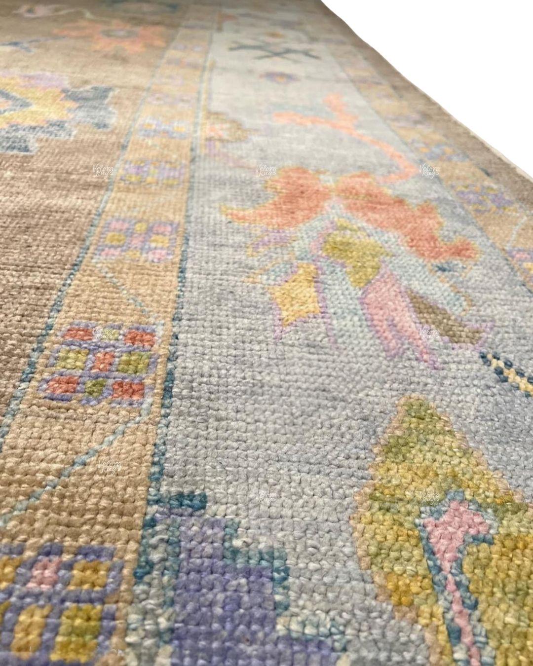 Handmade Brown Modern Oushak Wool Rug | Neutral Color 8x10 Turkish Carpet | Pastel Floral Area Rug For Living Room, Bedroom | Customize Rug