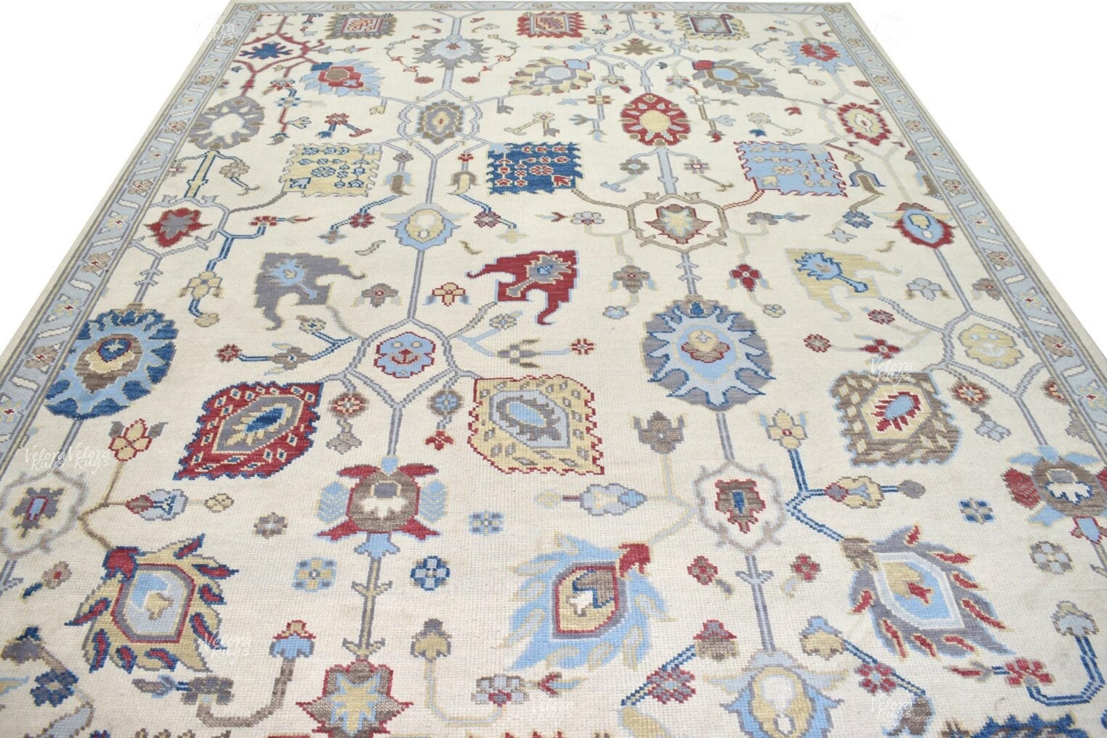 Modern Handknotted Oushak Wool Rug – Beige - Multicolor | Handcrafted Designer Rug for Living Room & Bedroom | Multiple Sizes | Antique Rug