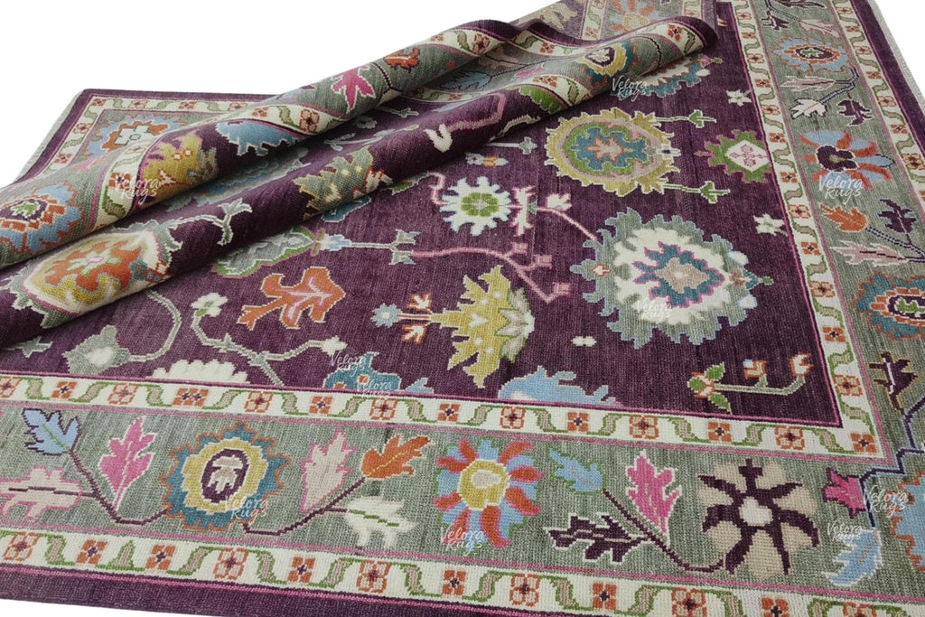 Luxurious Hand-Knotted Oushak Rug- Antique-Style Contemporary Design, Purple Handmade Rug  4x6, 5x8, 8x10, 9x12, 10x14 ft | Living Room Rug