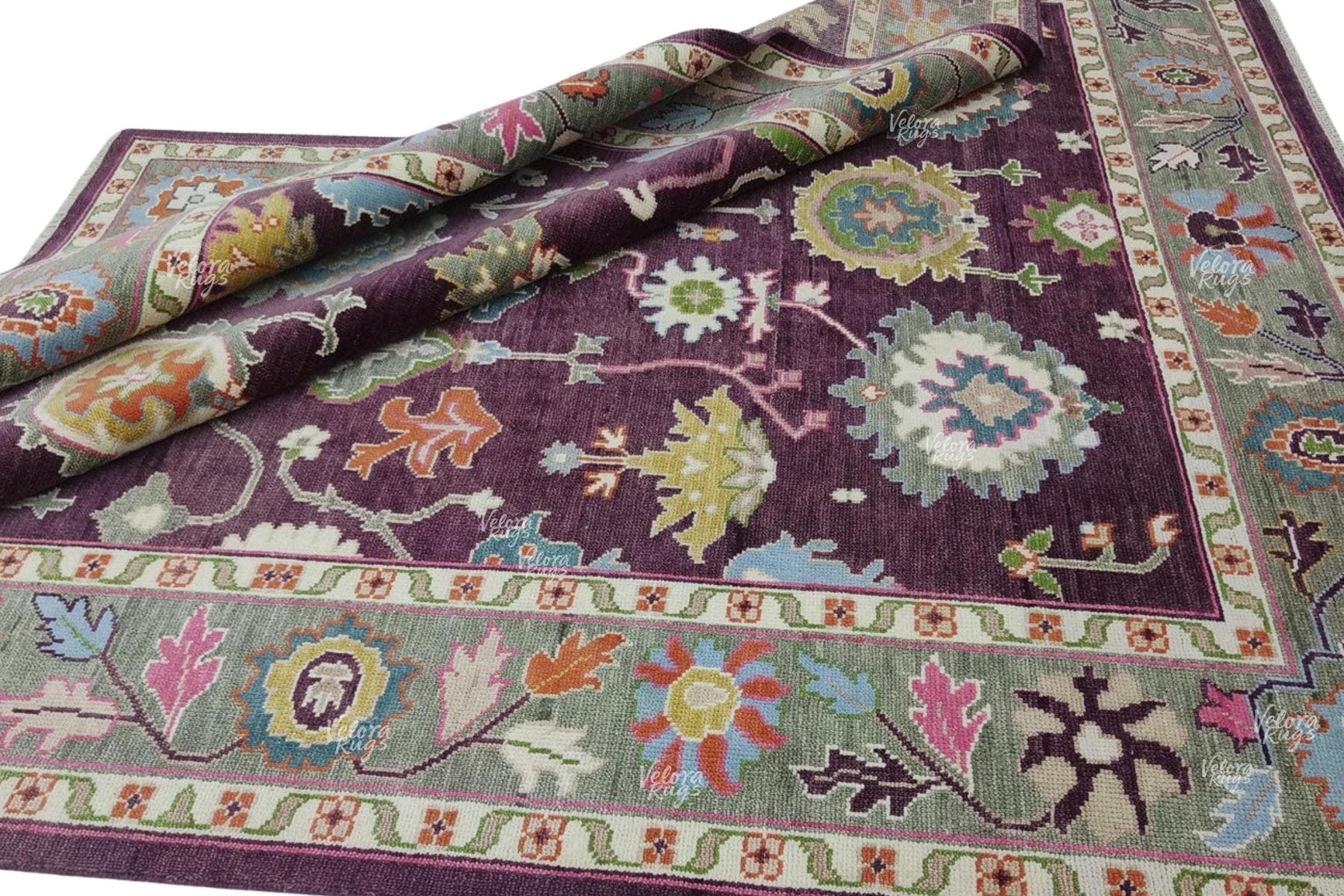 Luxurious Hand-Knotted Oushak Rug- Antique-Style Contemporary Design, Purple Handmade Rug  4x6, 5x8, 8x10, 9x12, 10x14 ft | Living Room Rug