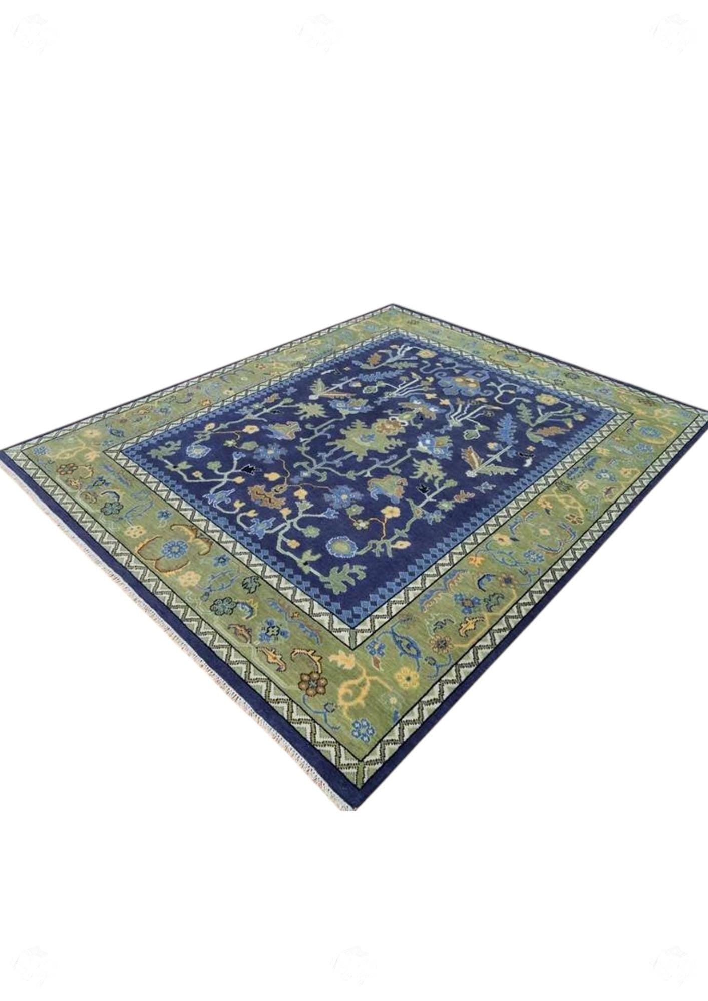 Blue Green Oushak Persian Floral Rug, Antique Style, Handmade Area Rug in 4x6, 5x8, 6x9, 8x10, 9x12 ft - Perfect for Bedroom or Kitchen