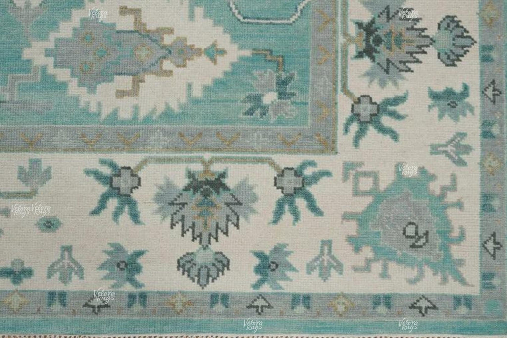 Aqua Blue Oushak Style Hand-Knotted Rug – 4x6, 5x8, 6x9, 8x10, 9x12, 10x14 ft | Handmade Antique-Inspired Contemporary Rug for Living Room