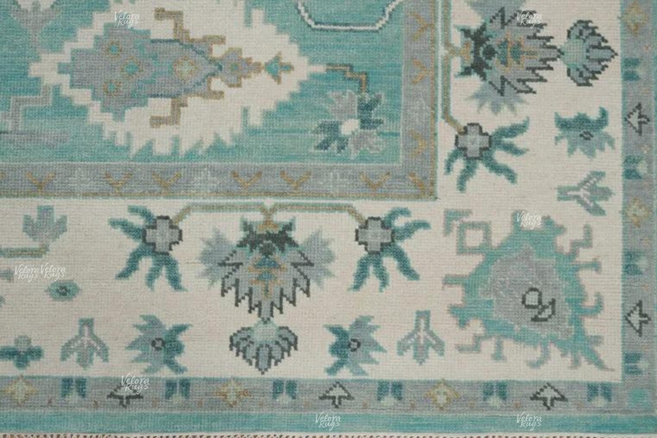 Aqua Blue Oushak Style Hand-Knotted Rug – 4x6, 5x8, 6x9, 8x10, 9x12, 10x14 ft | Handmade Antique-Inspired Contemporary Rug for Living Room