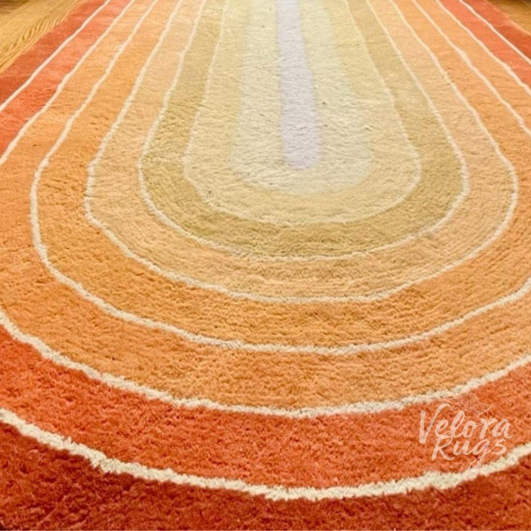 Hand Tufted Retro Oval Rug – Orange Yellow Gradient Wool Carpet, Modern Boho Area Rug for Living Room, Bedroom or Entryway, Home Decor