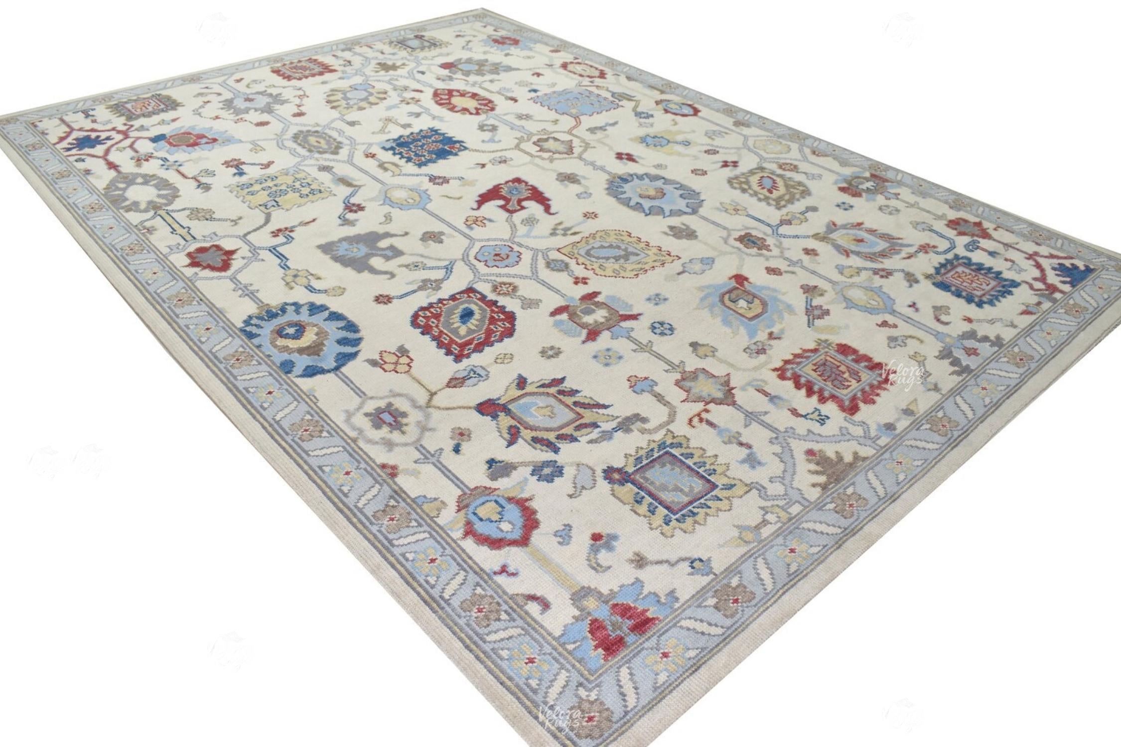 Modern Handknotted Oushak Wool Rug – Beige - Multicolor | Handcrafted Designer Rug for Living Room & Bedroom | Multiple Sizes | Antique Rug