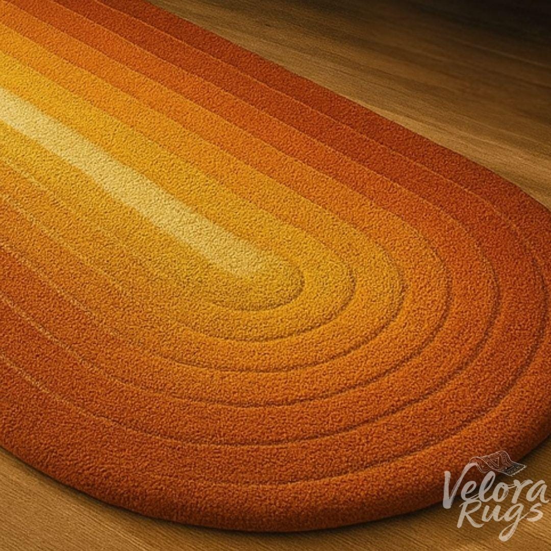 Hand Tufted Retro Oval Rug – Orange Yellow Gradient Wool Carpet, Modern Boho Area Rug for Living Room, Bedroom or Entryway, Home Decor
