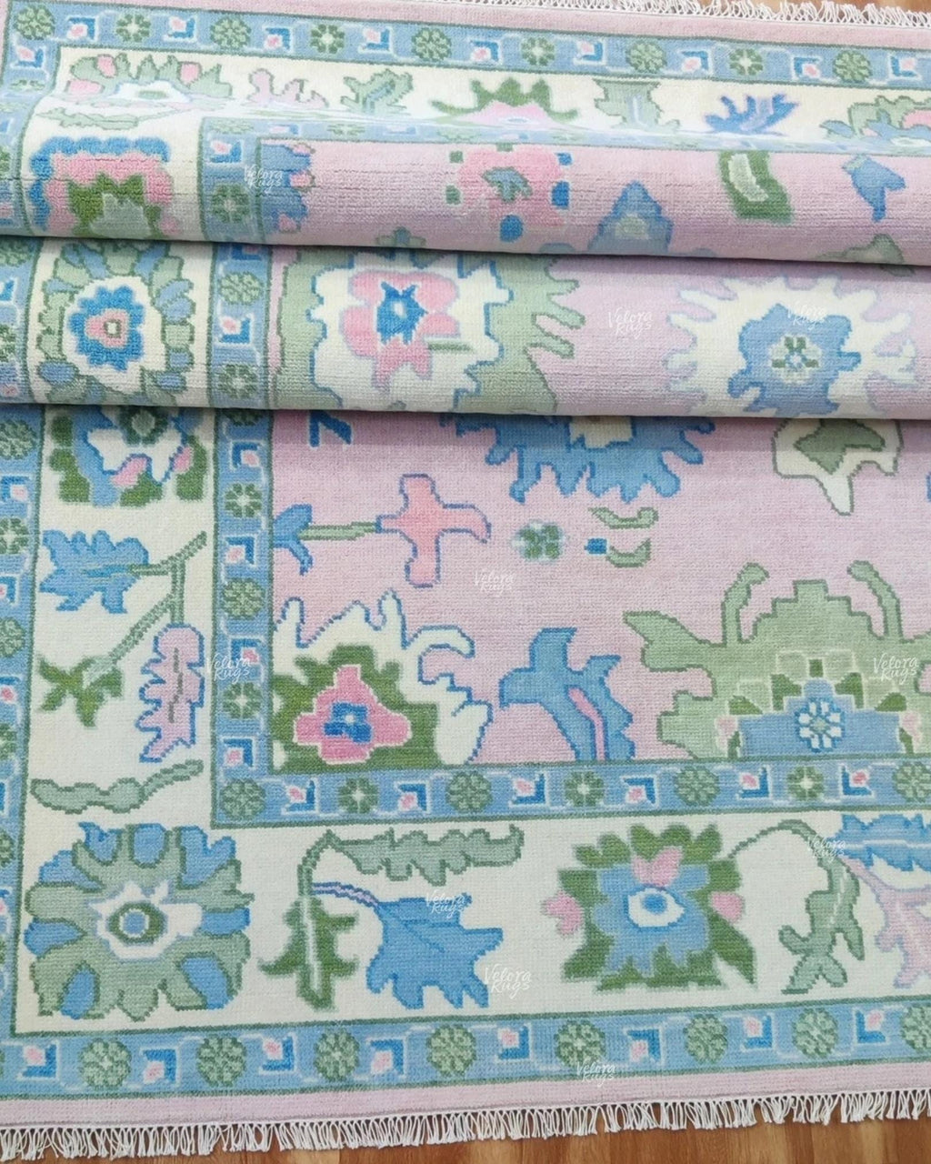 Soft Pink Oushak style Hand Knotted Rug 4x6, 5x8, 6x9, 8x10, 9x12, 10x14 ft Handmade Rugs for Living Room - Antique Style Contemporary rug