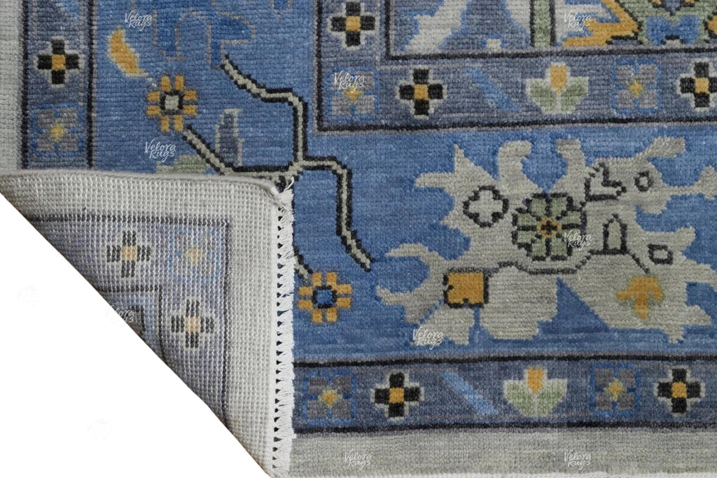 Elegant Hand-Knotted Ivory & Blue Oushak Rug - Antique-Style Contemporary Design, Available in 4x6, 8x10, 9x12, 10x14 ft | Living Room Rug