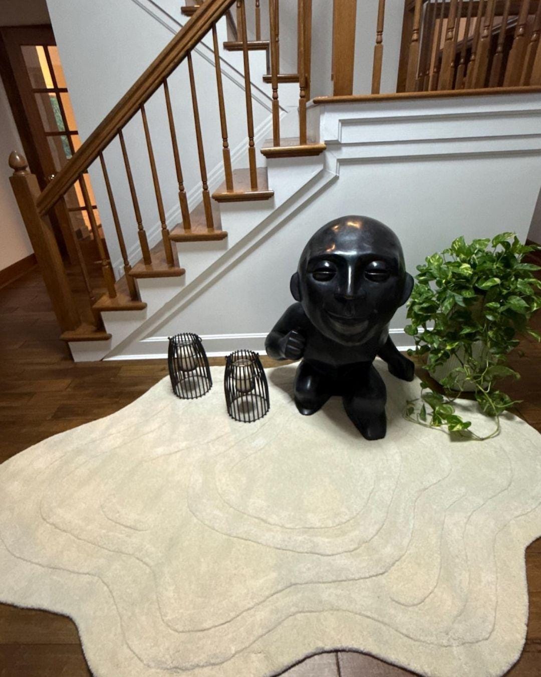 Hand-Tufted Ivory Rug | Modern Abstract Wave Carpet | Minimalist Cream Wool Area Rug | Soft Textured Floor Mat, Living Room & Bedroom Decor