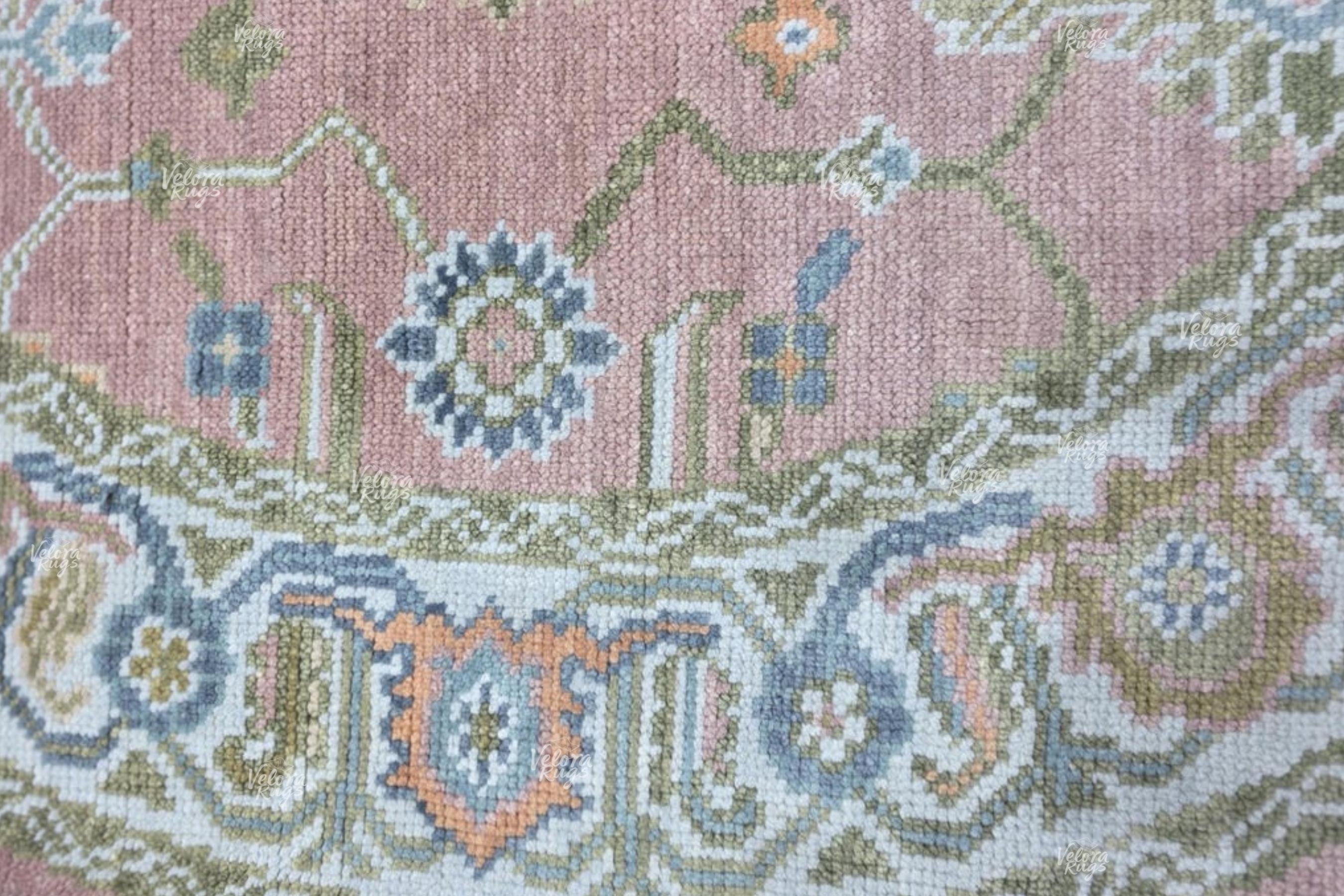 Round Oushak Rug 5' 6' 7' 8' 9' 10' Diameter - Hand Knotted Wool Turkish Style Rug - Modern Pink Multicolor - Living Room and Dining Decor