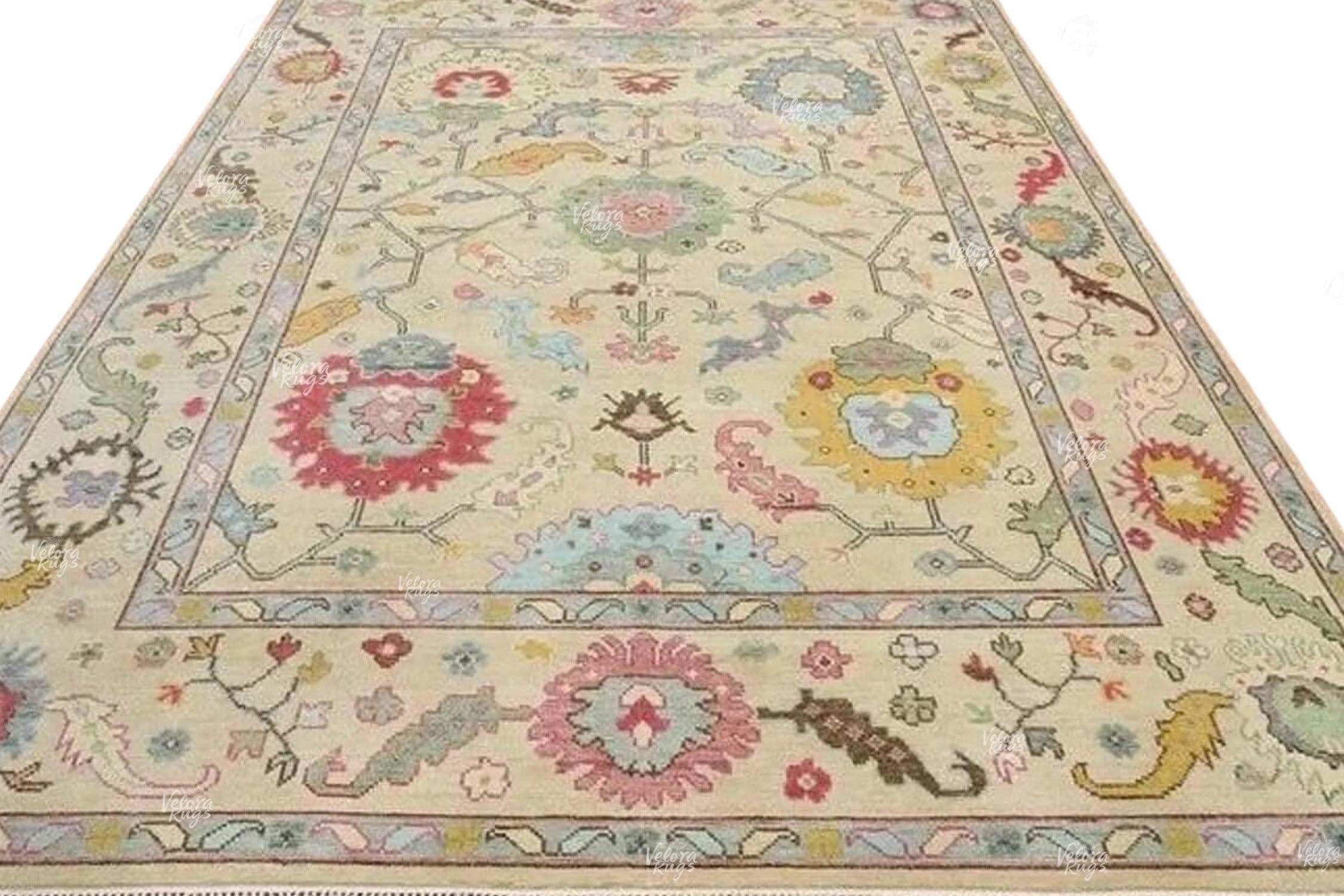 Beige Indo Oushak Hand Knotted Rug 4x6, 5x8, 6x9, 8x10, 9x12, 10x14 ft Handmade Rugs for Living Room - Antique style Contemporary rug
