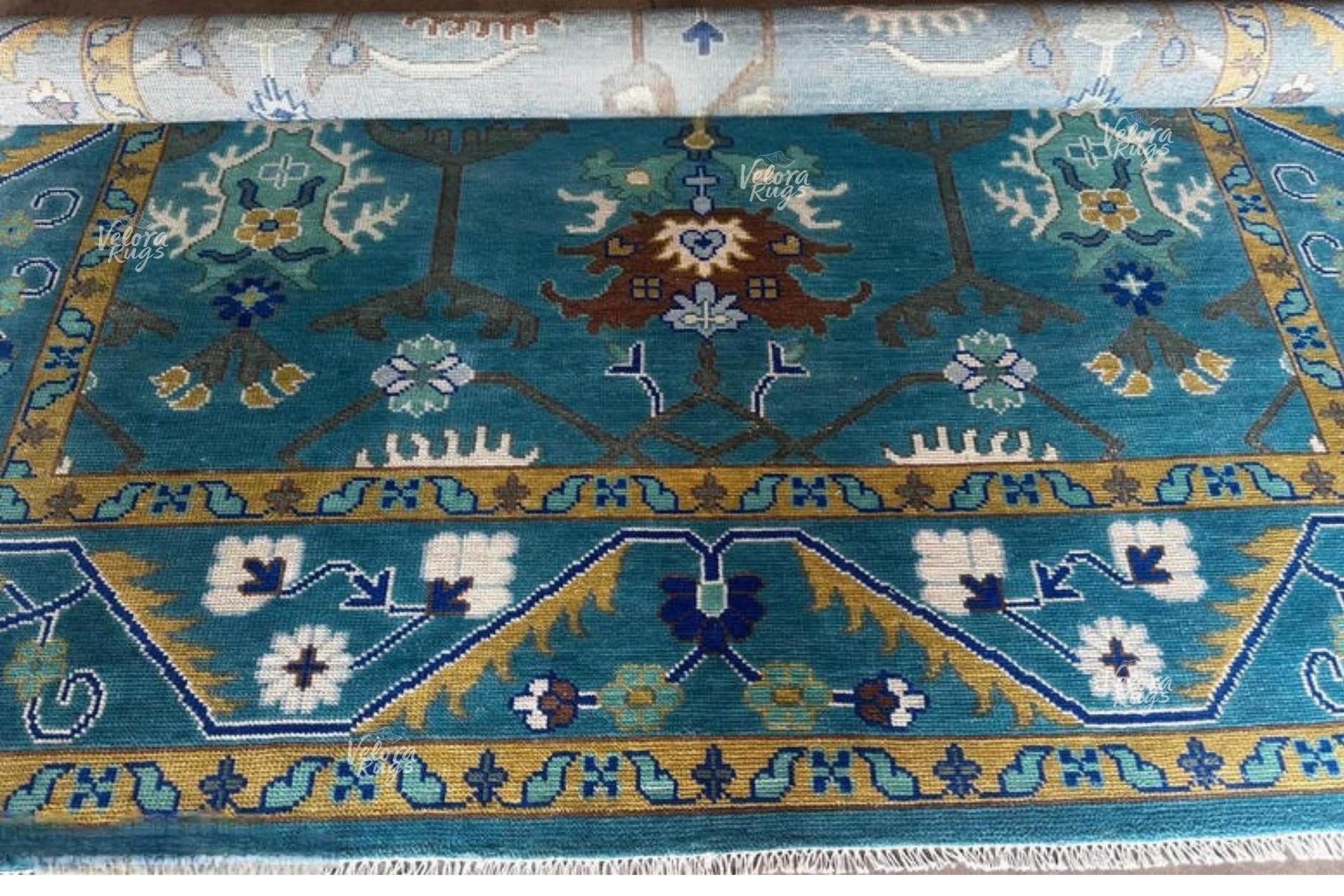 Exquisite Teal Blue Hand Knotted Indo Oushak rug 4x6, 5x8, 6x9, 8x10, 9x12, 10x14 ft Handmade rug for Living Room - Antique Style Ethnic rug