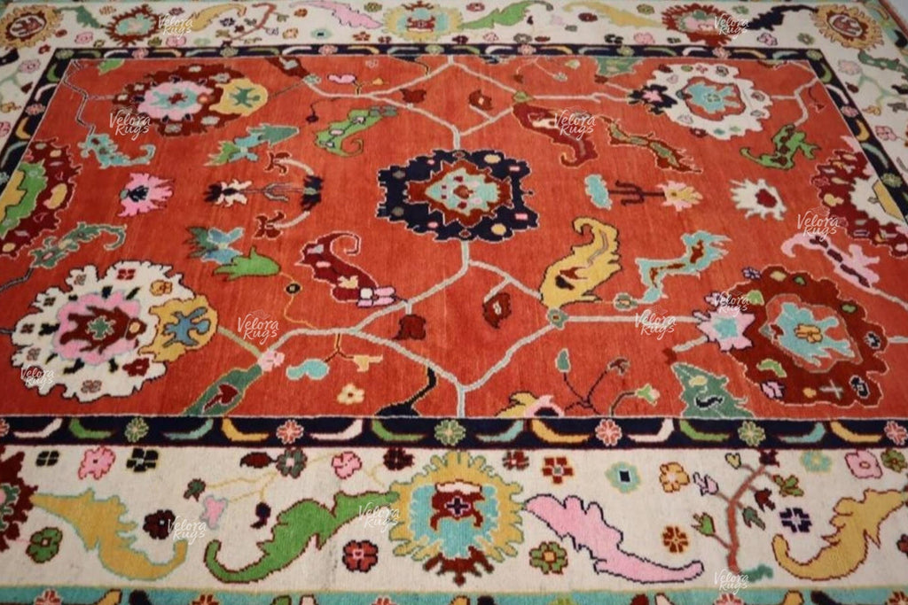 Elegant Red Oushak style Hand Knotted Rug 4x6, 5x8, 6x9, 8x10, 9x12, 10x14 ft Handmade Rugs for Living Room - Antique Style Contemporary rug