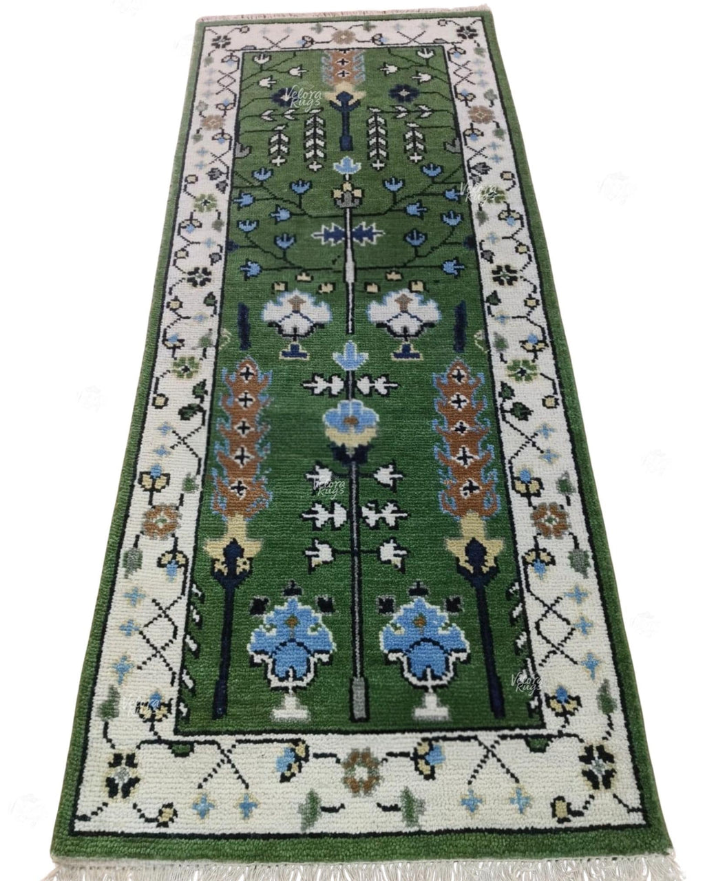 Elegant Green Hand Knotted Oushak design Runner Rug - Antique Style Wool Runner Rug - Hallway Runner - Kitchen runner - Boho runner