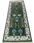 Elegant Green Hand Knotted Oushak design Runner Rug - Antique Style Wool Runner Rug - Hallway Runner - Kitchen runner - Boho runner