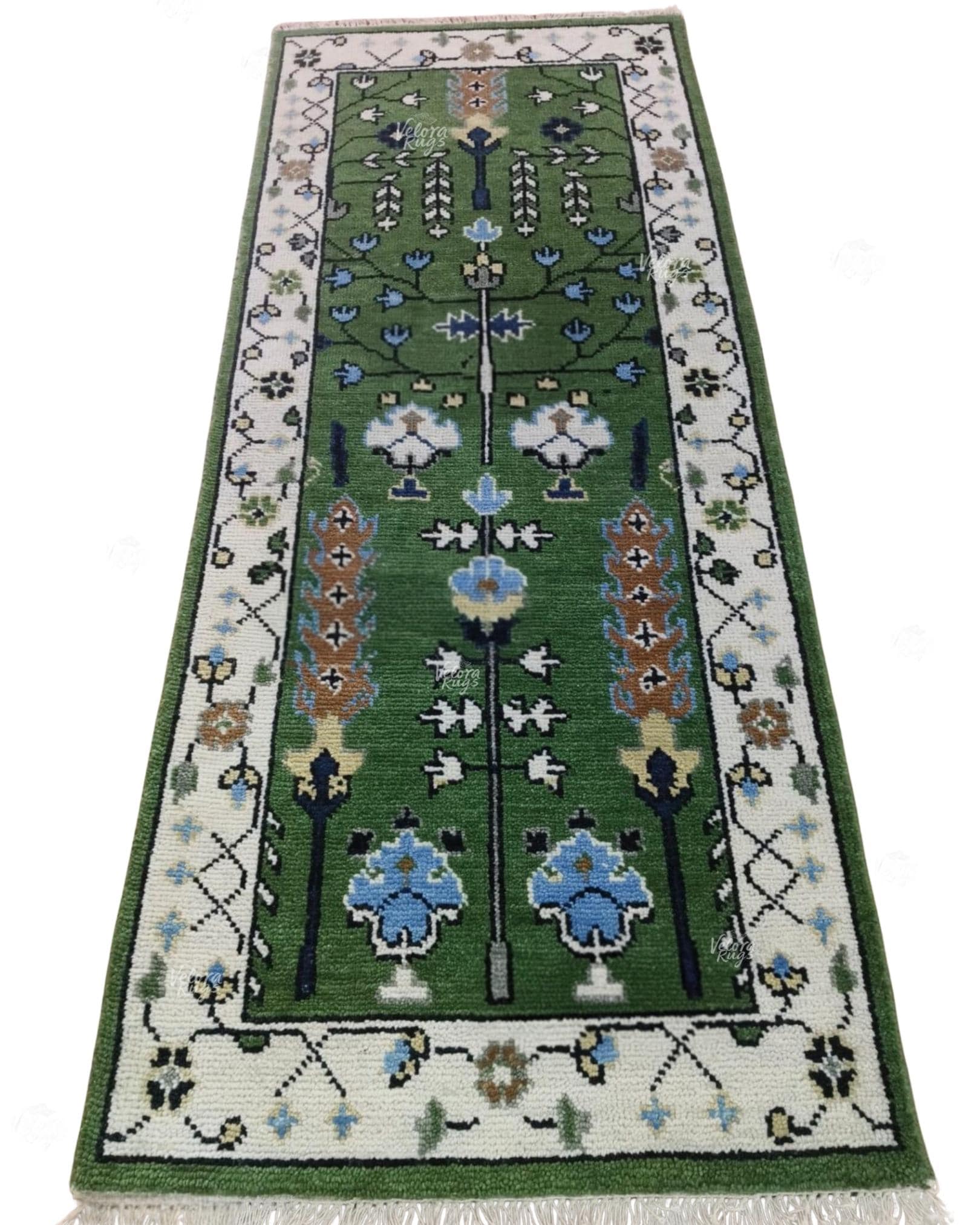 Elegant Green Hand Knotted Oushak design Runner Rug - Antique Style Wool Runner Rug - Hallway Runner - Kitchen runner - Boho runner