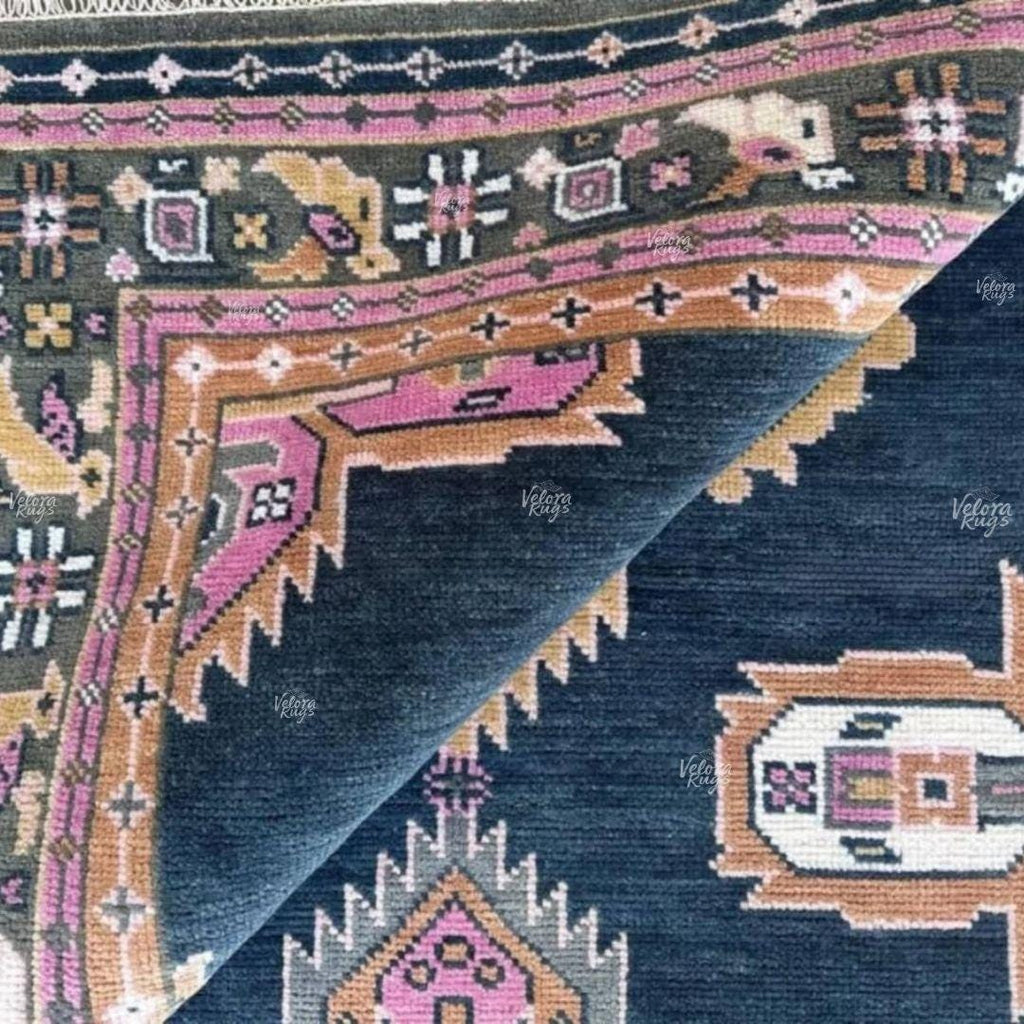 Navy Pink Oushak Hand Knotted Oushak Rug | Antique Oriental Design Area Carpet in 5x8, 6x9, 8x10,9x12 ft for Living Room,Bedroom or Kitchen