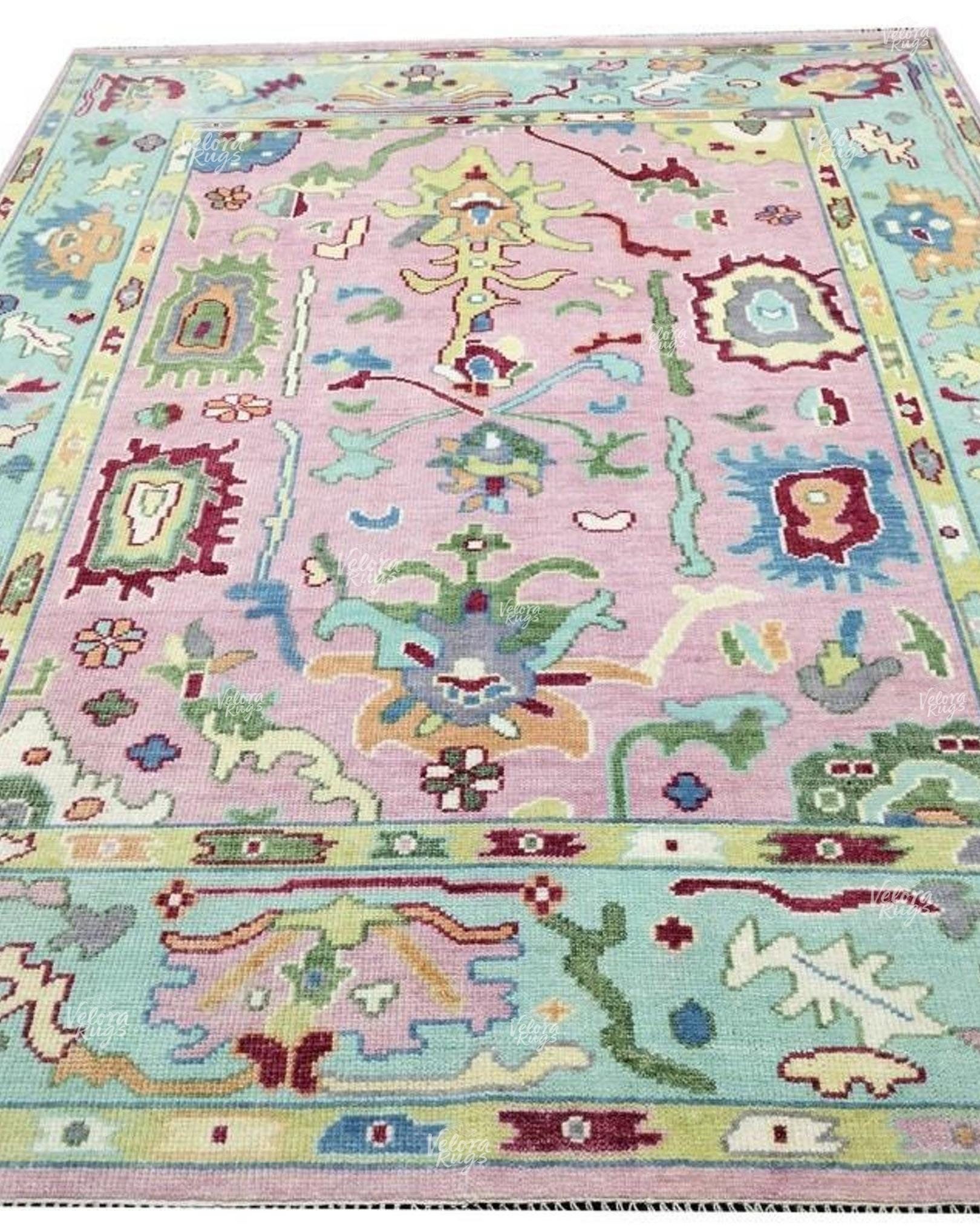 Pink Indo Oushak Hand Knotted Rug 4x6, 5x8, 6x9, 8x10, 9x12, 10x14 ft Handmade Rugs for Living Room - Antique Style Contemporary rug