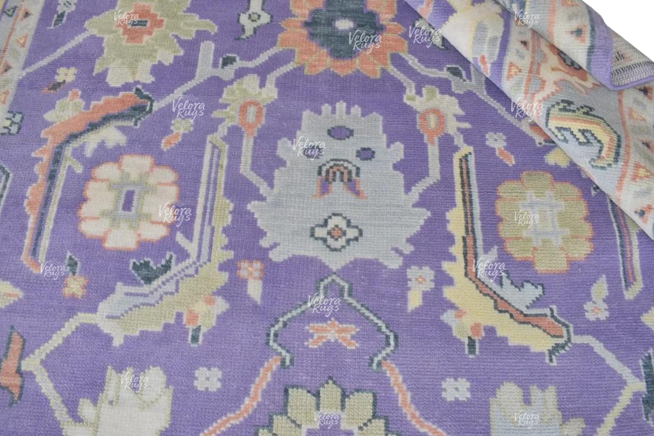 9x12 ft Modern Purple Indo Oushak Hand Knotted Rug, Antique style Handmade Wool Rugs for Living Room - Contemporary Floor Carpet