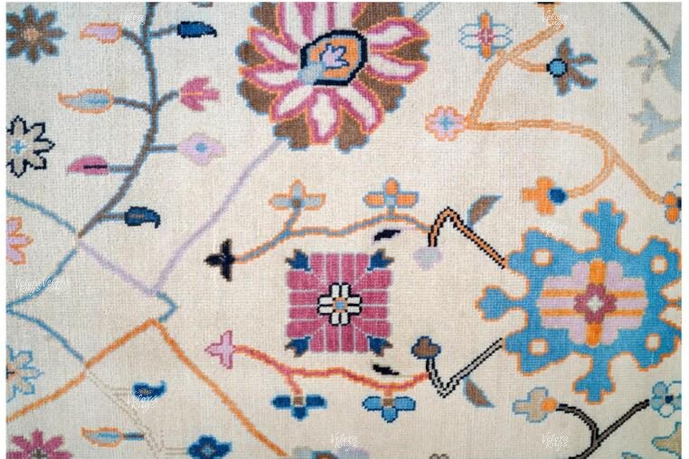 Cream- Lt. Blue Oushak style Hand Knotted Rug 4x6, 5x8, 6x9, 8x10, 9x12, 10x14 ft Contemporary Handmade Rugs for Living Room, Bedroom & Hall