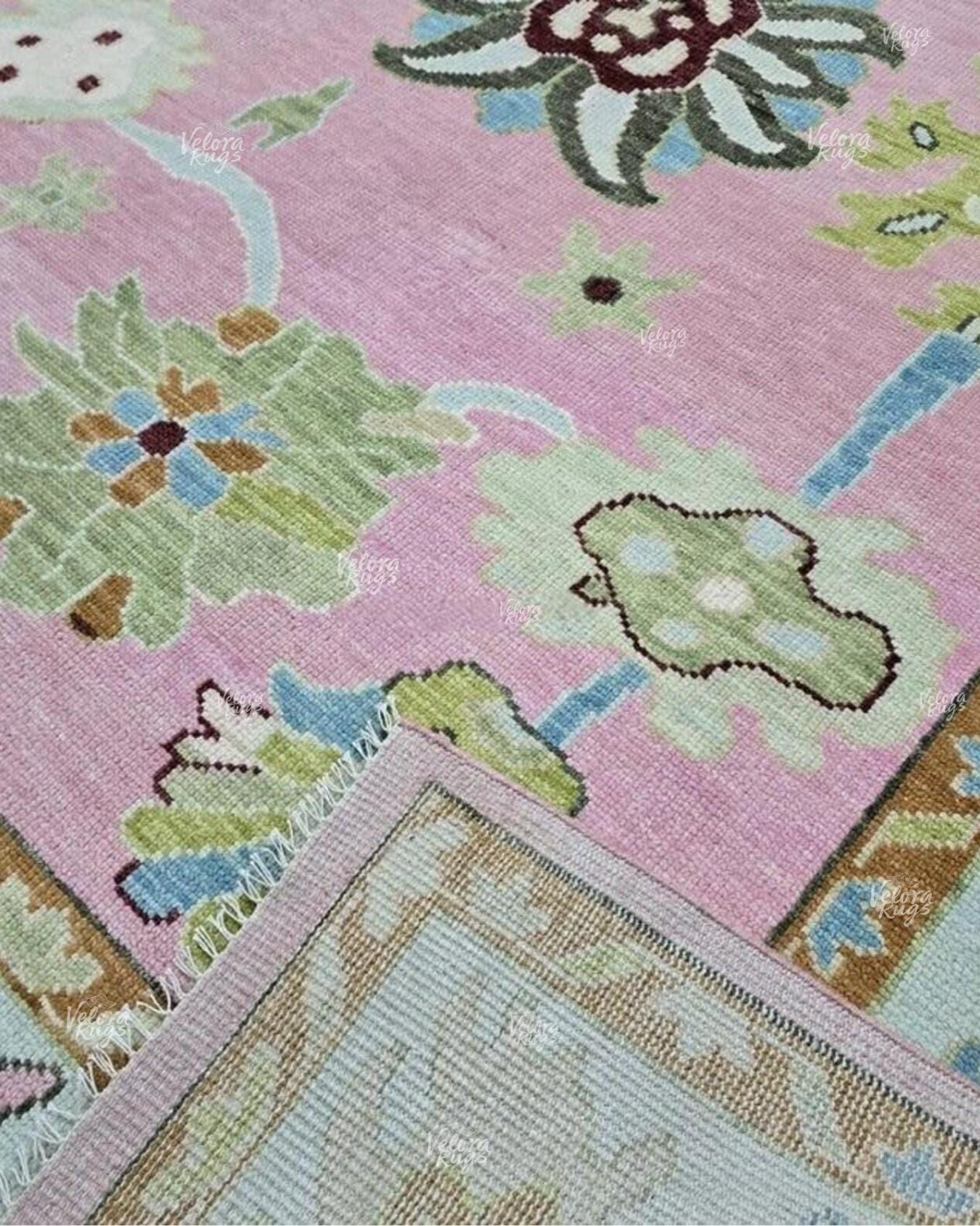 Pink- Ivory Oushak Hand Knotted Rug 4x6, 5x8, 6x9, 8x10, 9x12, 10x14 ft Handmade Rugs for Living Room & Bedroom - Antique Style Ethnic rug