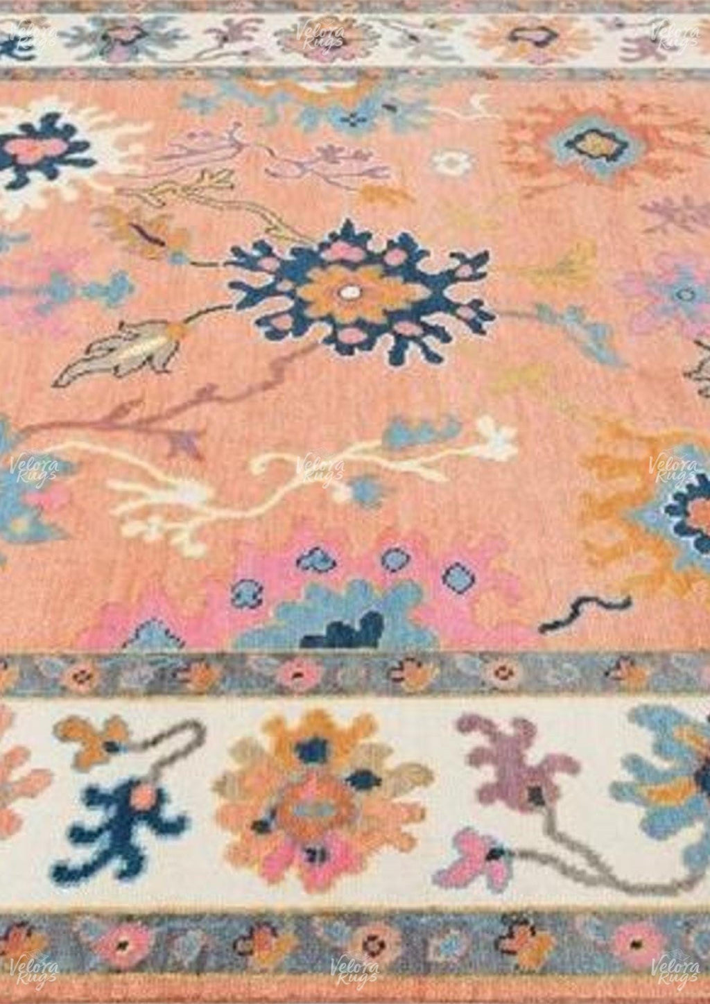 Hand-Knotted Orange Oushak Wool Rug: Modern Turkish Area Carpet