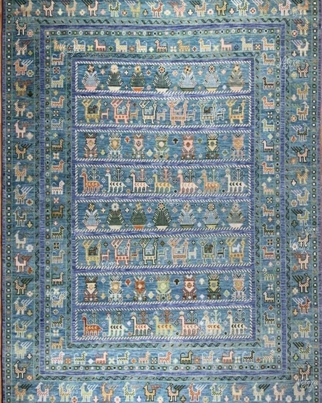 Exquisite Blue Hand Knotted Indo Shabargan rug 4x6, 5x8, 8x10, 9x12, 10x14 ft Handmade Gabbeh rug - Antique Style Ethnic rug | Afghan Style