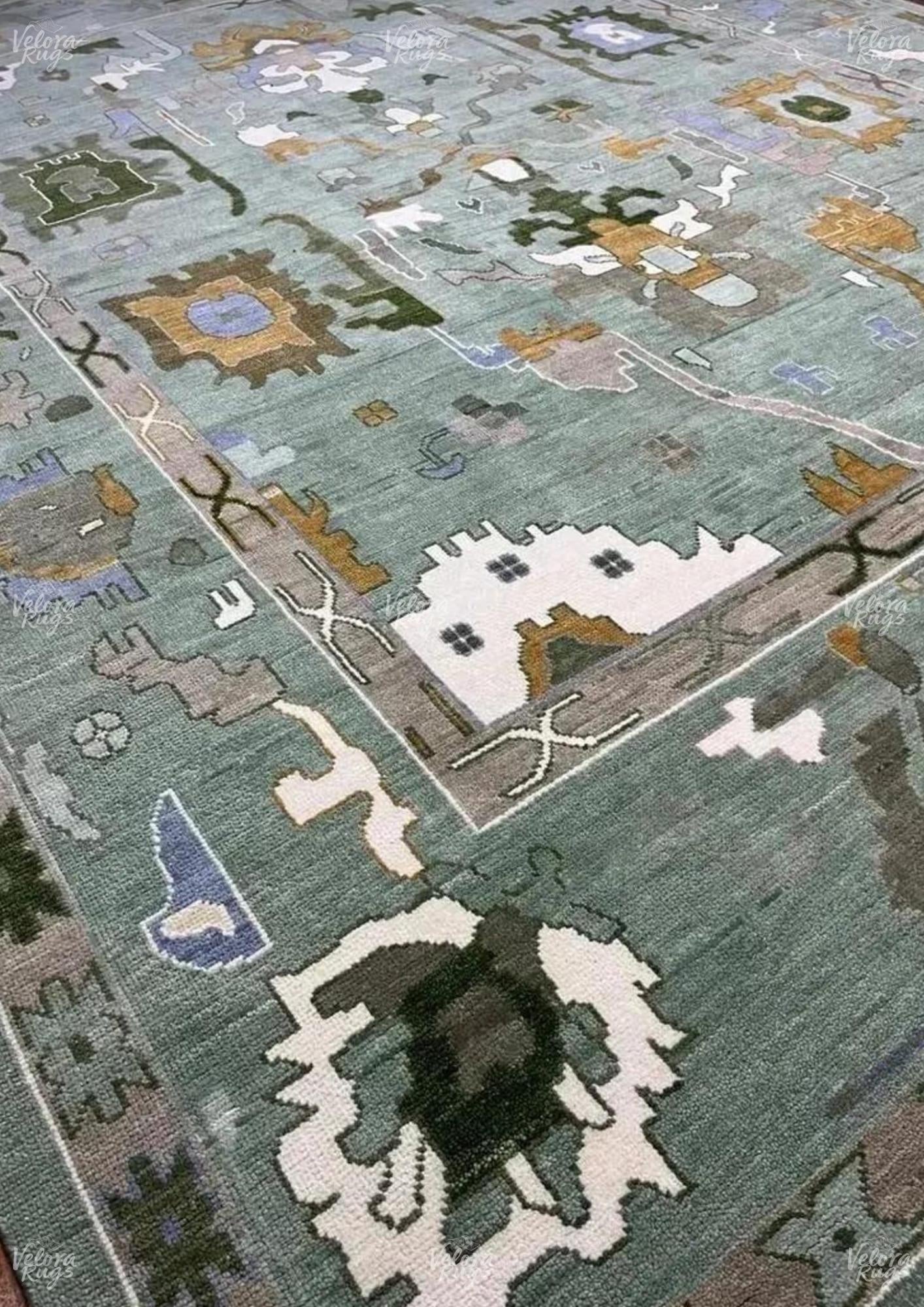 Hand-Knotted Grey Oushak Wool Rug: Contemporary Turkish Area Carpet