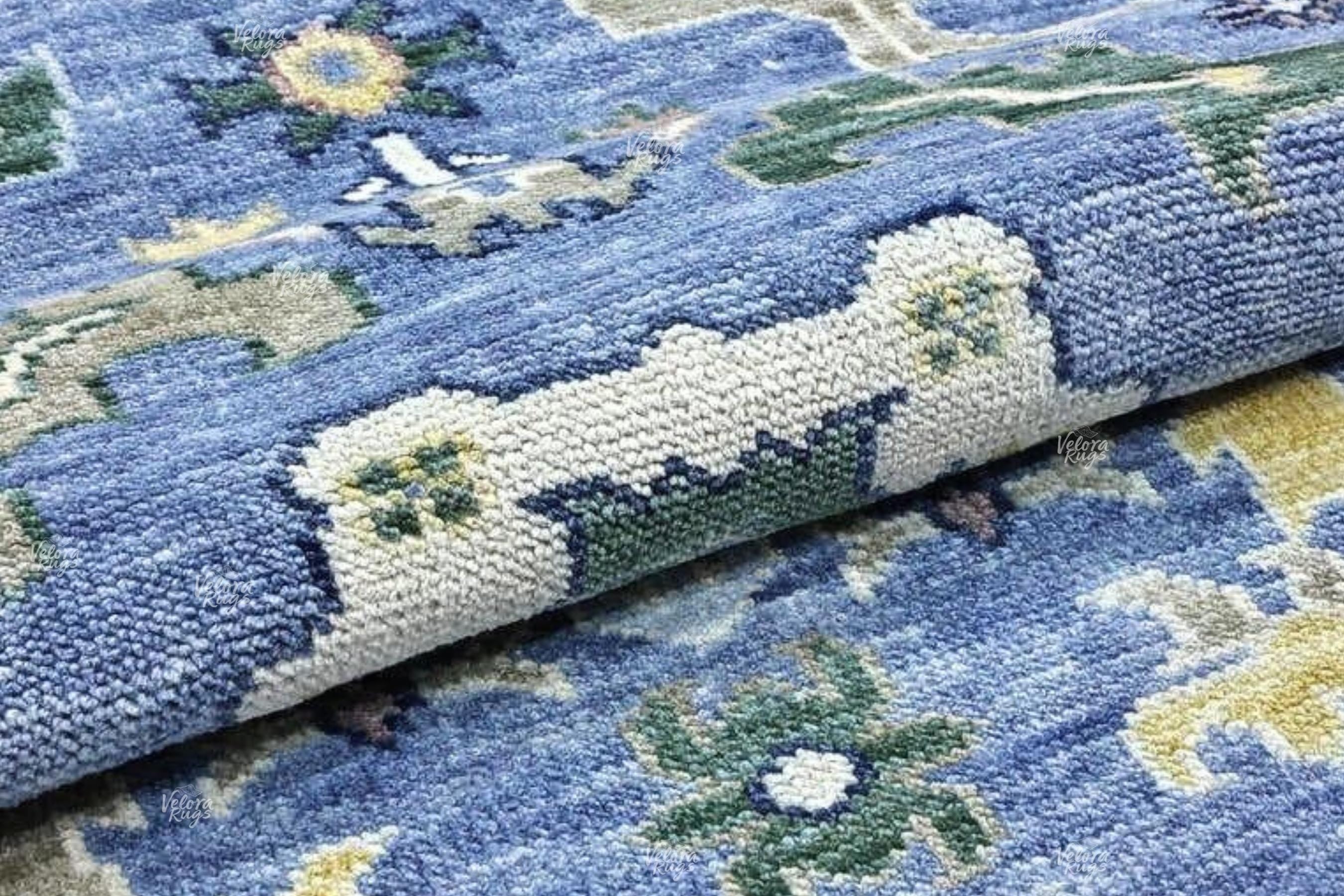 Elegant Blue Oushak Rug – 5x8, 6x9, 8x10, 9x12, 10x14 ft – Hand Knotted Wool Vintage Style Oriental Rug – Turkish Persian Living Room Carpet