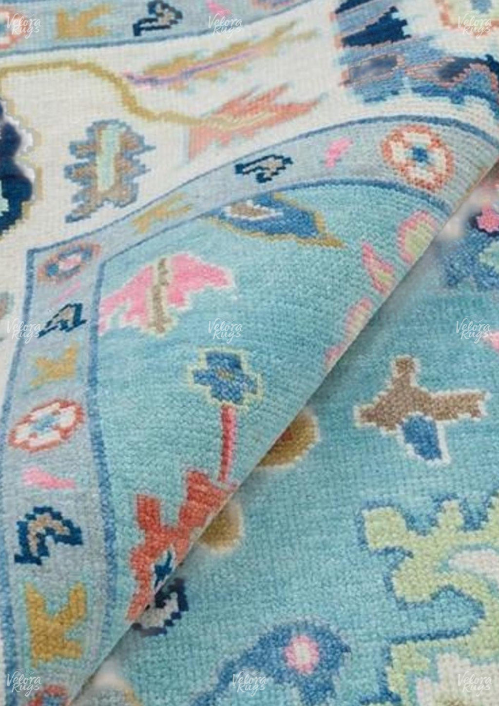 Elegant Hand Knotted Blue Oushak Rug - Antique-Style Contemporary Design, Available in 4x6, 5x8, 6x9, 8x10, 9x12, 10x14 ft | Living Room Rug