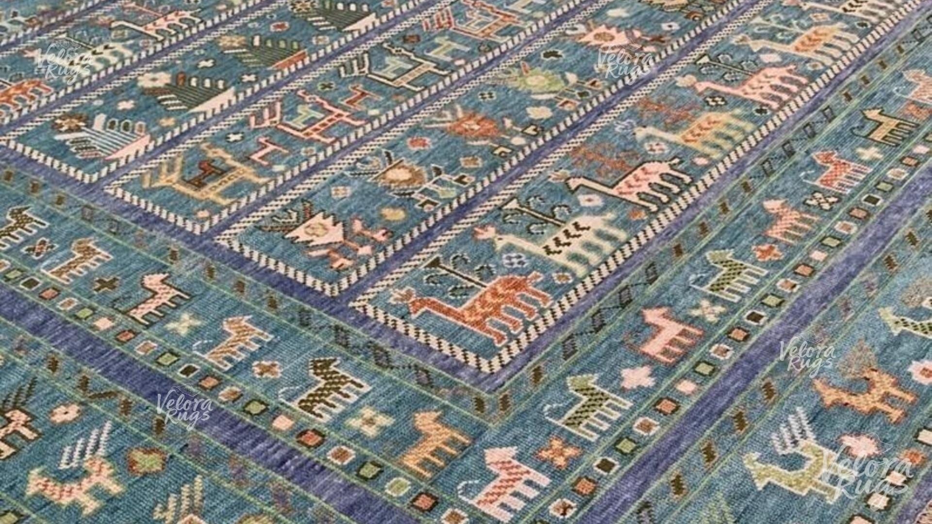 Exquisite Blue Hand Knotted Indo Shabargan rug 4x6, 5x8, 8x10, 9x12, 10x14 ft Handmade Gabbeh rug - Antique Style Ethnic rug | Afghan Style