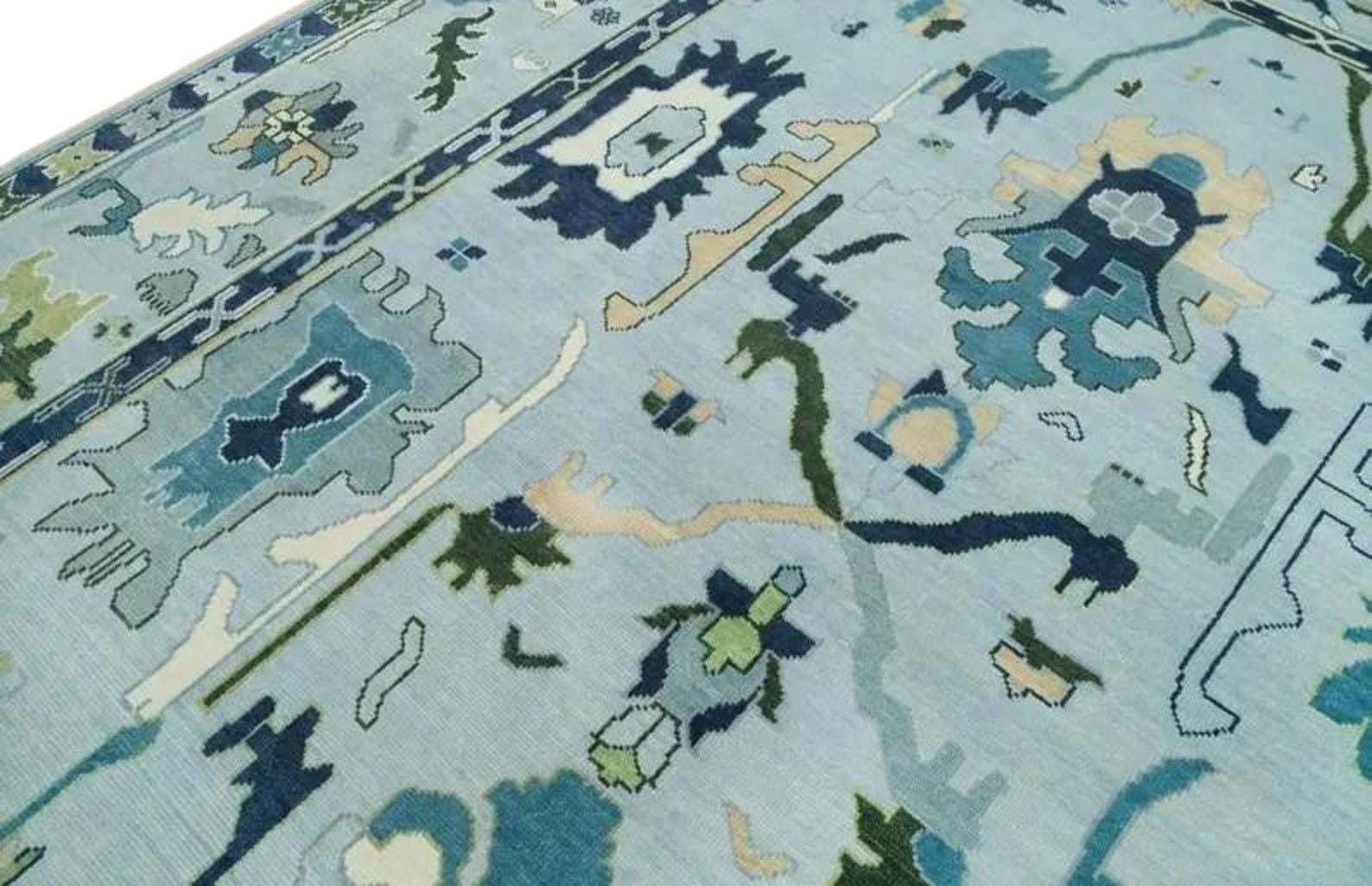 Blue Modern Oushak Hand Knotted Rug – 4x6, 5x8, 6x9, 8x10, 9x12, 10x14 ft – Handmade Wool Rug – Antique Style Contemporary Living Room Decor