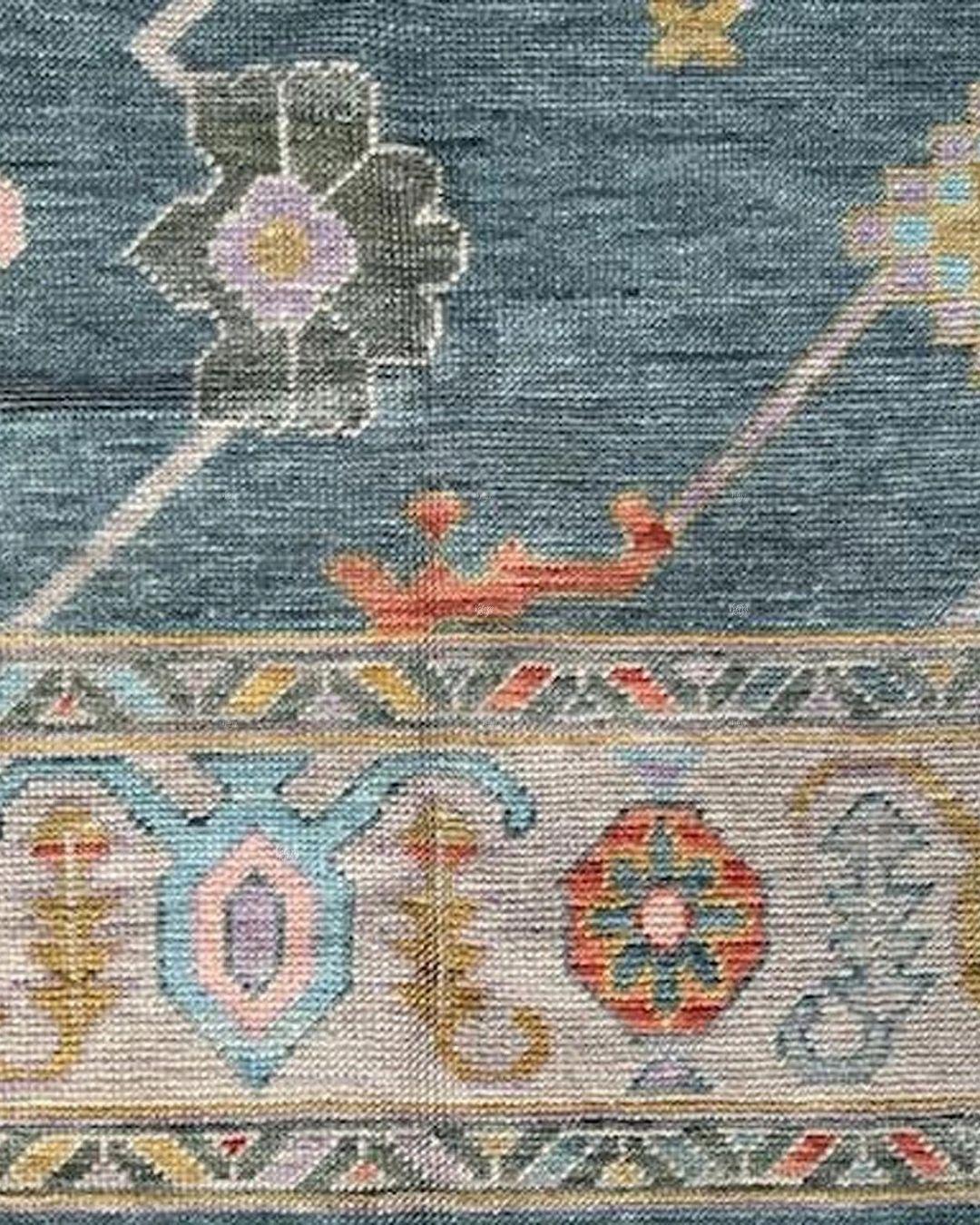 Blue Hand-Knotted Modern Oushak Rug 4x6, 5x8, 6x9, 8x10, 9x12, 10x14 ft - Antique-Style Contemporary Design, Living Room, Bedroom & Dining