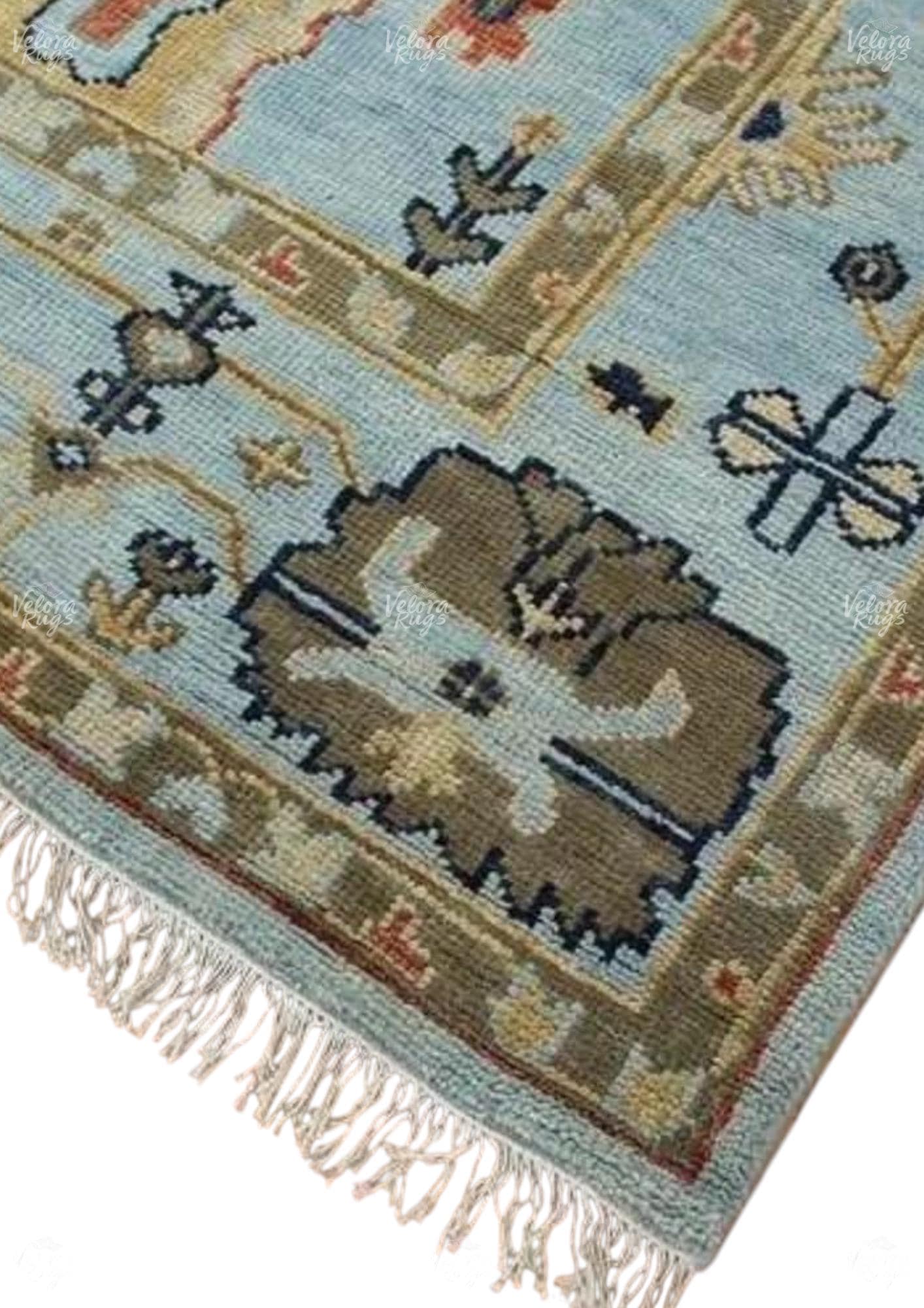 Elegant Light Blue Oushak stye Hand Knotted Rug 4x6, 5x8, 6x9, 8x10, 9x12, 10x14 ft Contemporary Handmade Rugs for Living Room, Bedroom