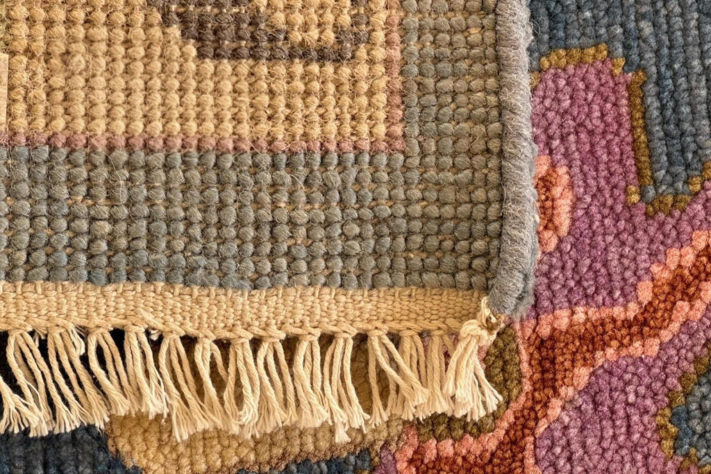 9x12 ft Blue - Lavender Hand Knotted Oushak Rug – Vintage Style Handmade Ethnic Rug | Elegant Boho Floral Rug for Living Room & Bedroom