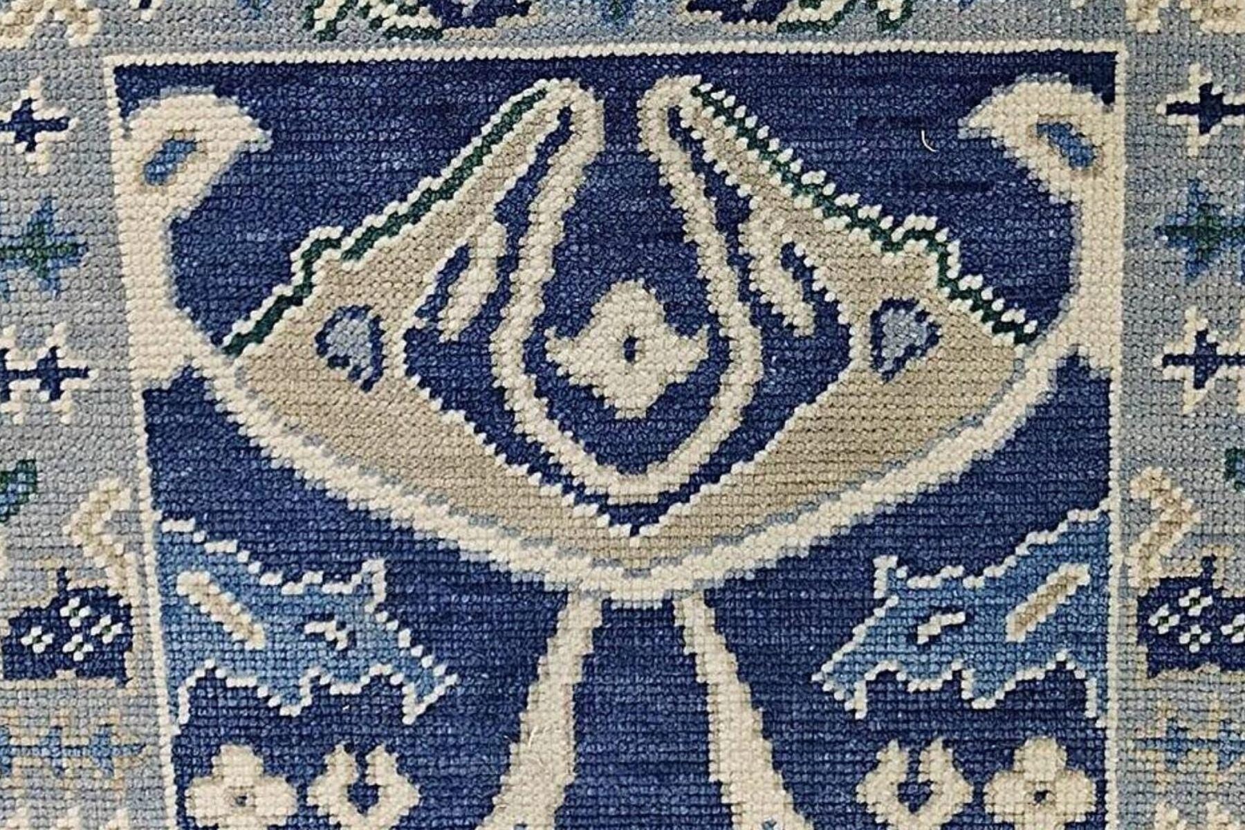 Blue Oushak Runner Rug: Hand Knotted Wool Turkish Carpet - Hallway Runner - Kitchen Runner - Boho Runner Stair Rug | Runner For Home Decor