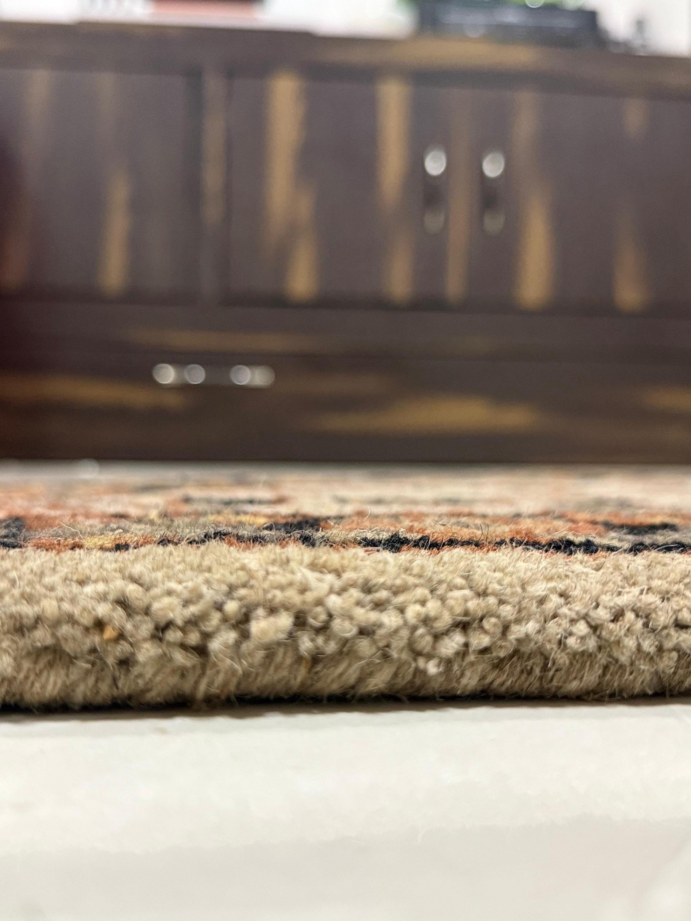 Half Moon Floral Door Mat Rug, Hand Tufted Wool Entryway Rug, Semi Circle Carpet, Vintage Persian Style Accent Mat for Kitchen or Bathroom