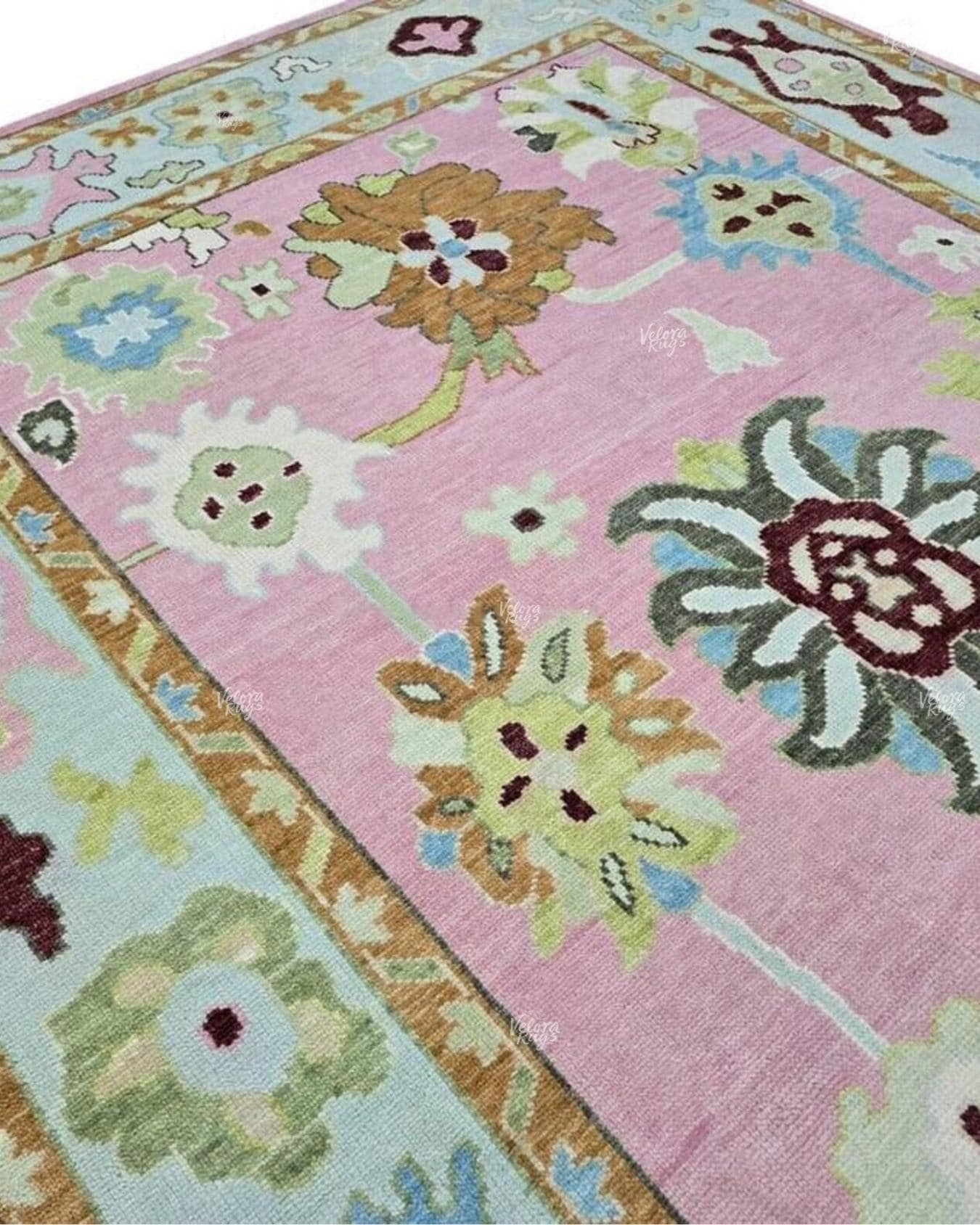 Pink- Ivory Oushak Hand Knotted Rug 4x6, 5x8, 6x9, 8x10, 9x12, 10x14 ft Handmade Rugs for Living Room & Bedroom - Antique Style Ethnic rug