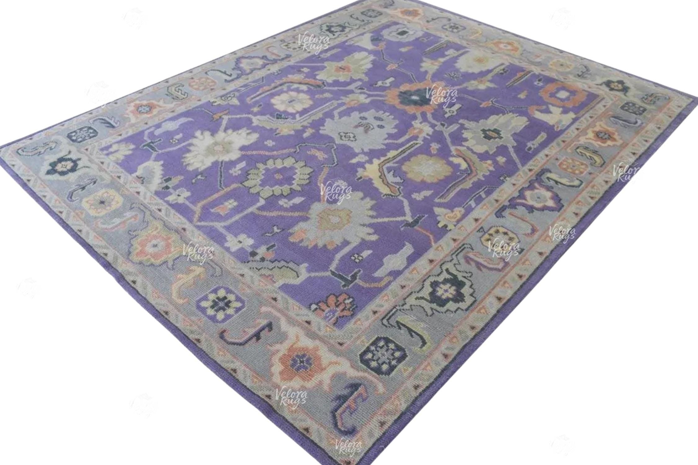 9x12 ft Modern Purple Indo Oushak Hand Knotted Rug, Antique style Handmade Wool Rugs for Living Room - Contemporary Floor Carpet