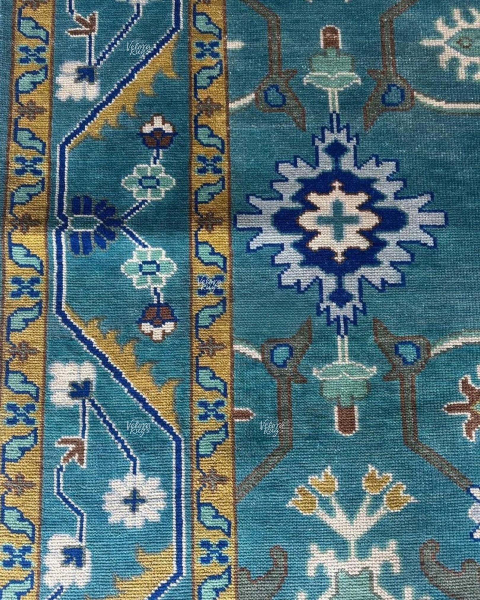 Exquisite Teal Blue Hand Knotted Indo Oushak rug 4x6, 5x8, 6x9, 8x10, 9x12, 10x14 ft Handmade rug for Living Room - Antique Style Ethnic rug