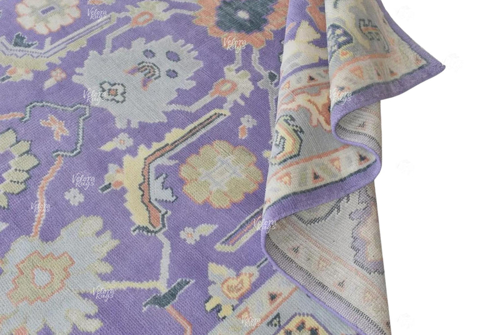 9x12 ft Modern Purple Indo Oushak Hand Knotted Rug, Antique style Handmade Wool Rugs for Living Room - Contemporary Floor Carpet