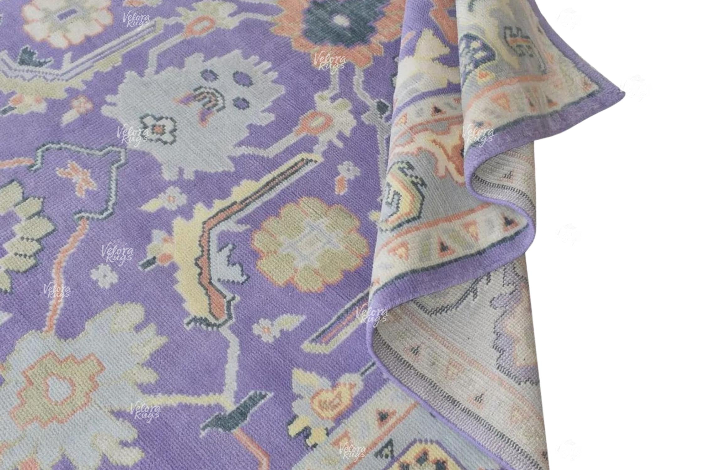 9x12 ft Modern Purple Indo Oushak Hand Knotted Rug, Antique style Handmade Wool Rugs for Living Room - Contemporary Floor Carpet